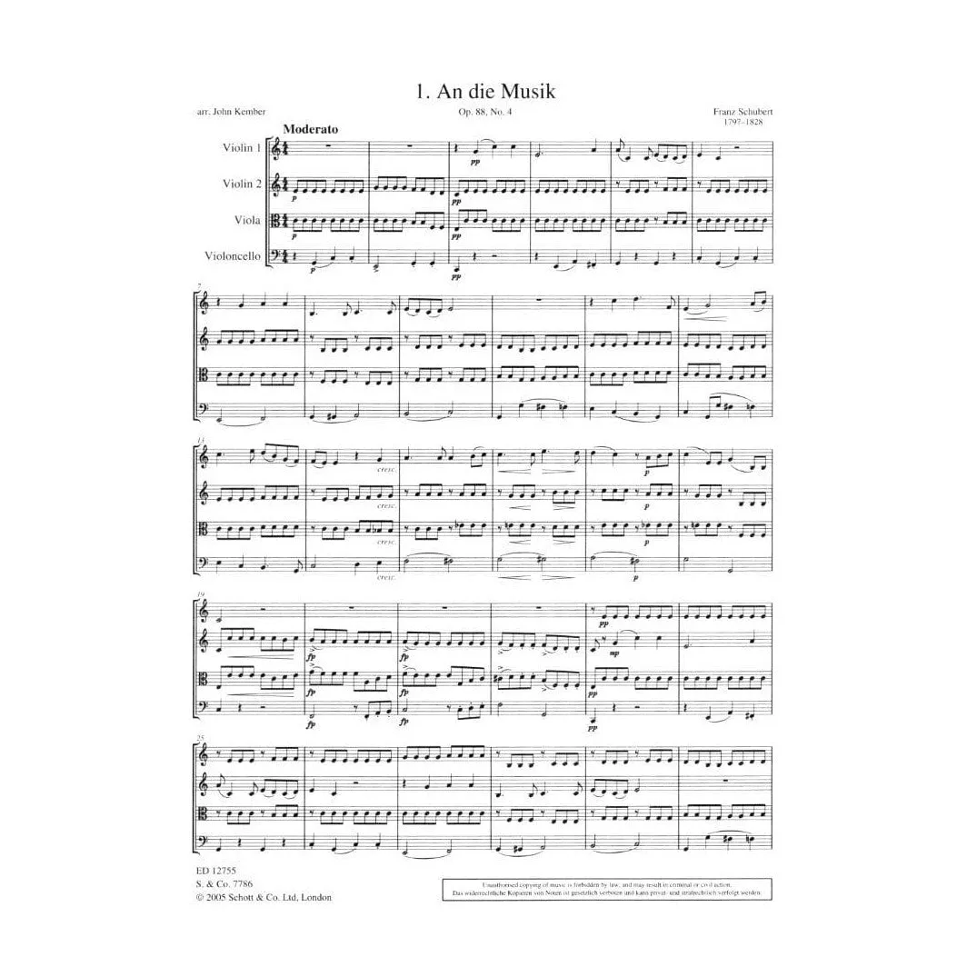Schott Kember An die Music Quartett Noten Stimmen