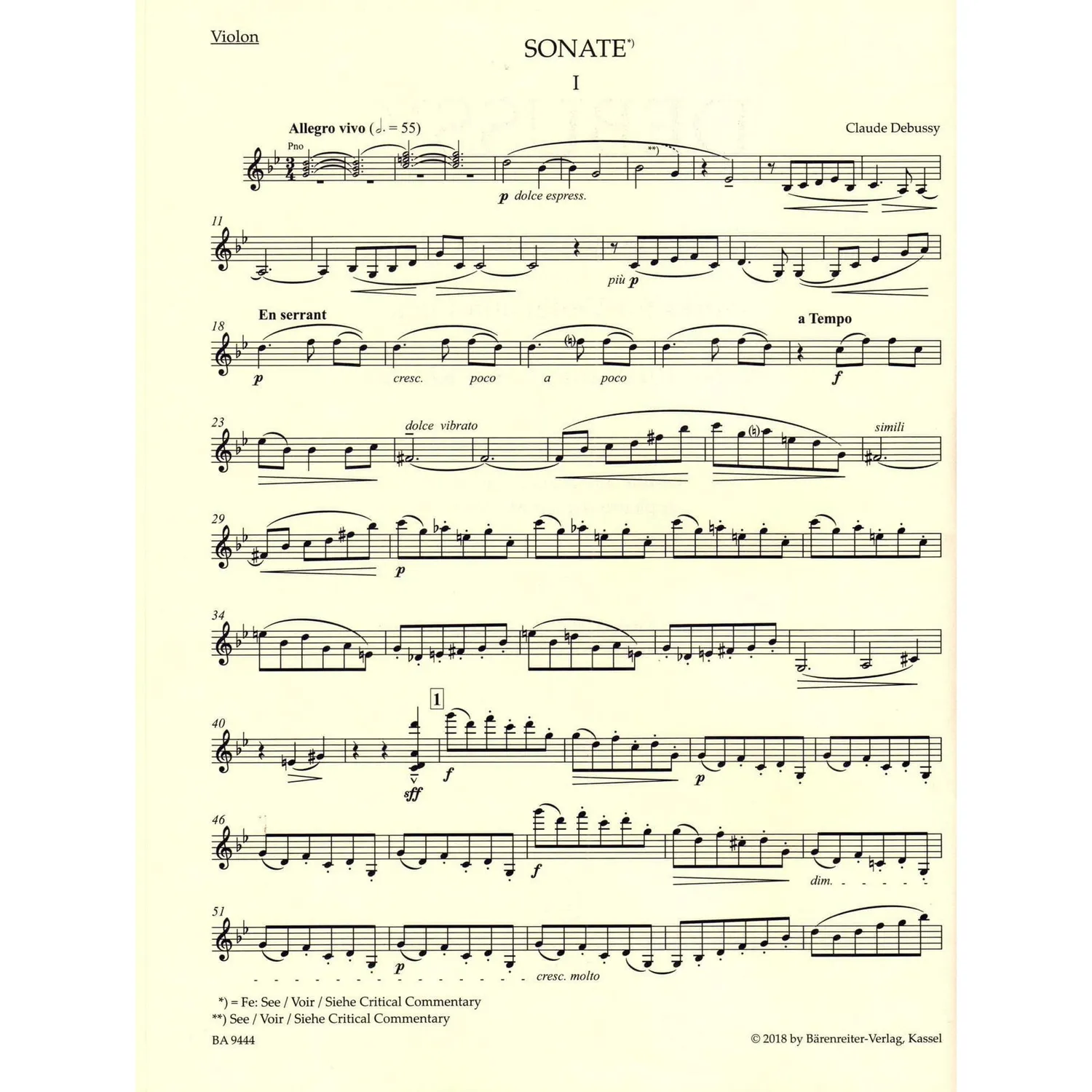 Debussy Werke Violine Klavier Noten Bärenreiter Urtext