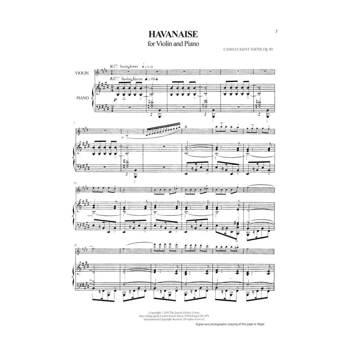 Heifetz Collection Havanaise Op.83 Noten Violine Klavier