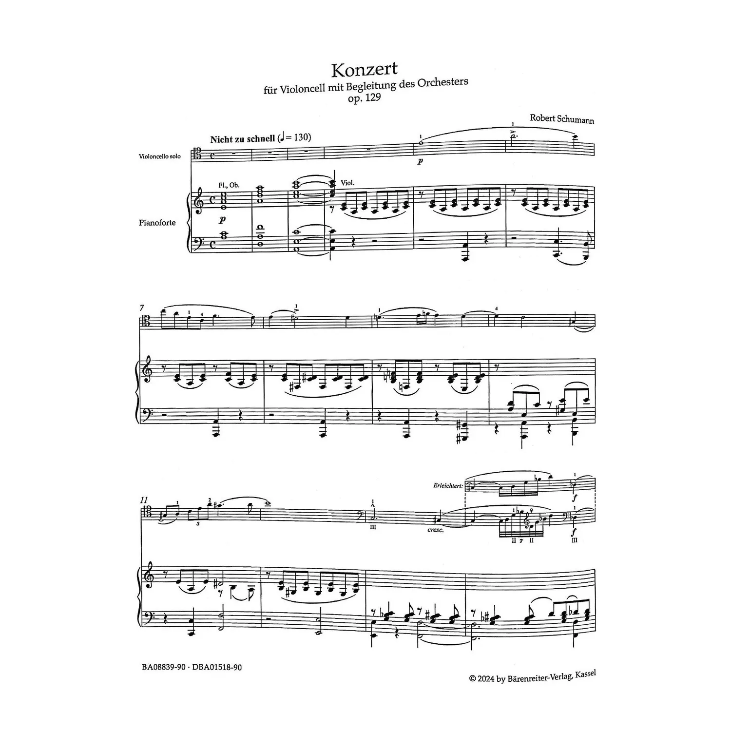 Bärenreiter Schumann Op 129 Cellonoten für Cello Klavier