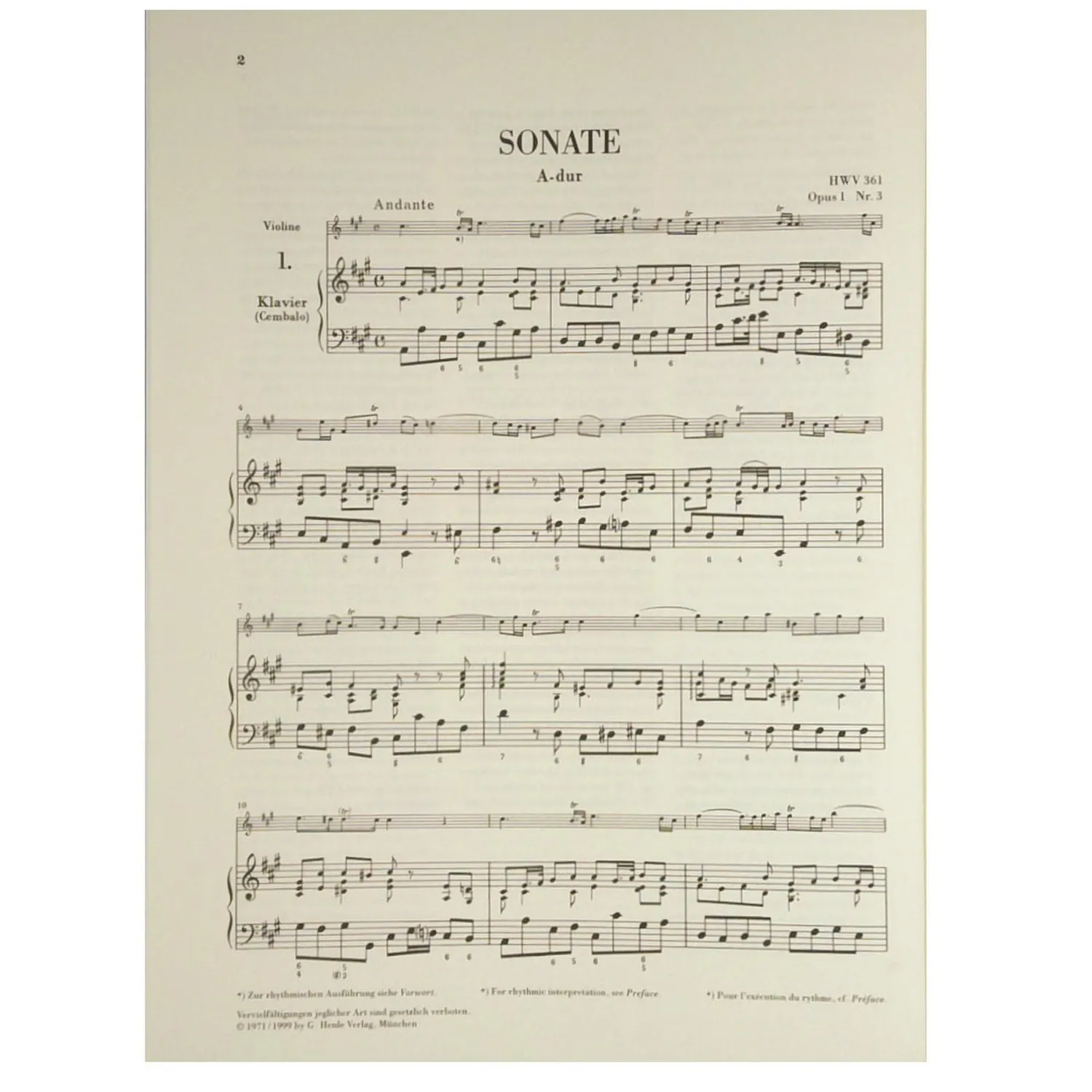 Henle Händel 7 Sonaten Violine Noten Urtext