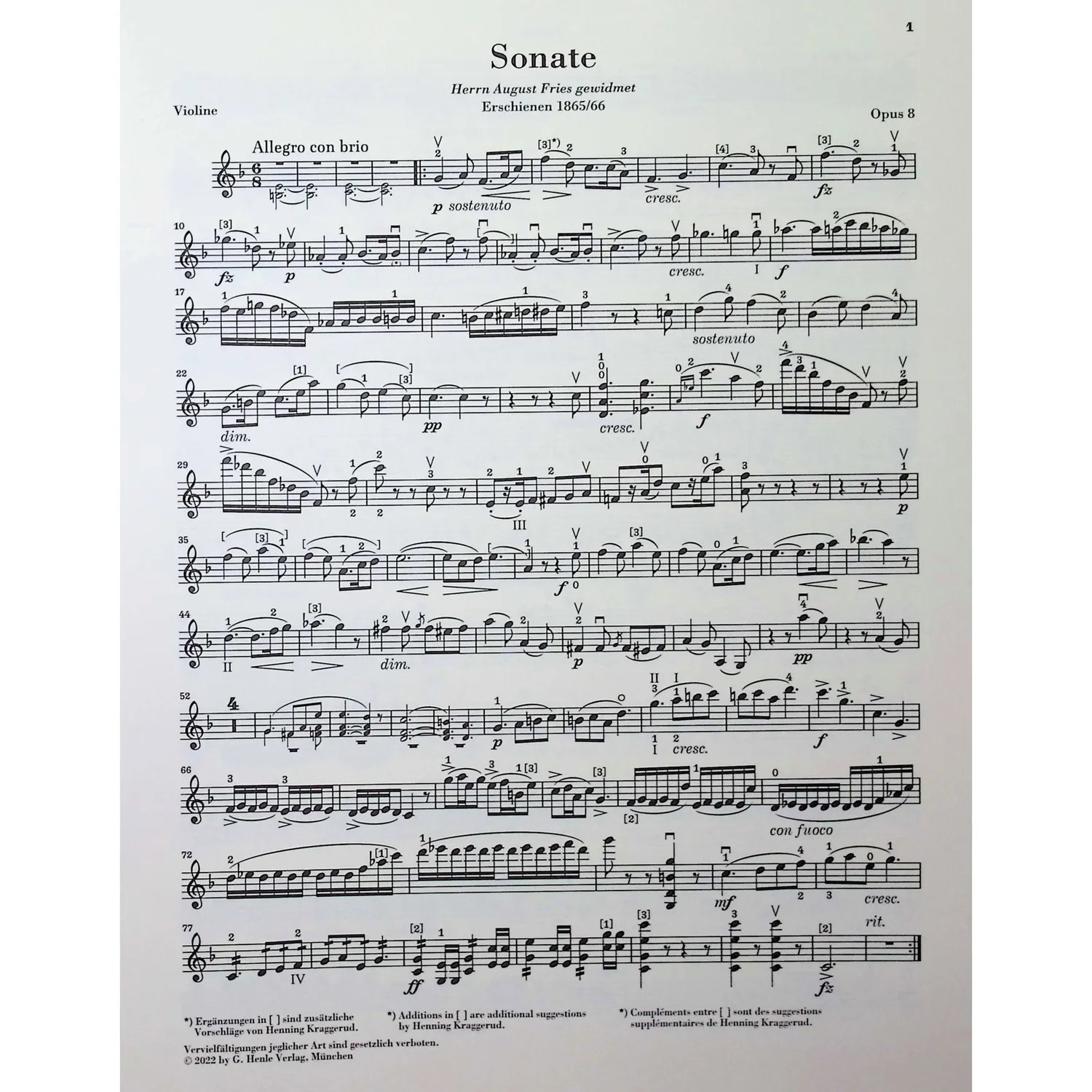 G. Henle Grieg Sonate F-Dur op. 8 Violinnoten