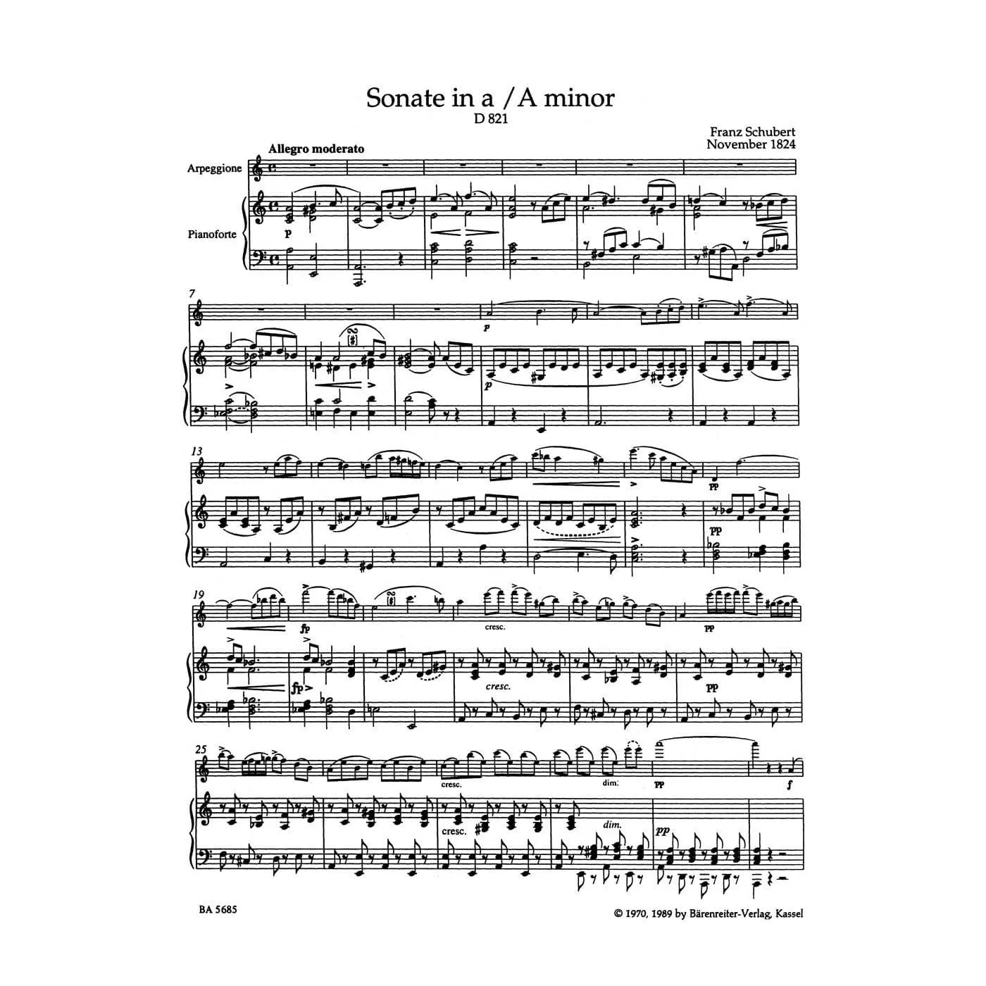 Bärenreiter Schubert Arpeggione Sonate Noten Cello Urtext