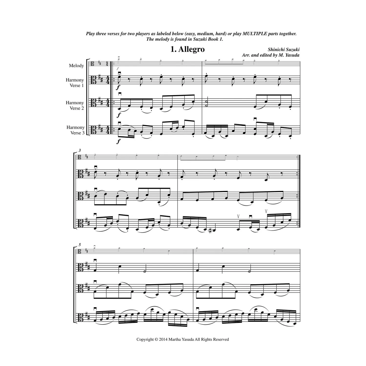 Yasuda Folk Song Melodies Viola-Ensemble Noten Download