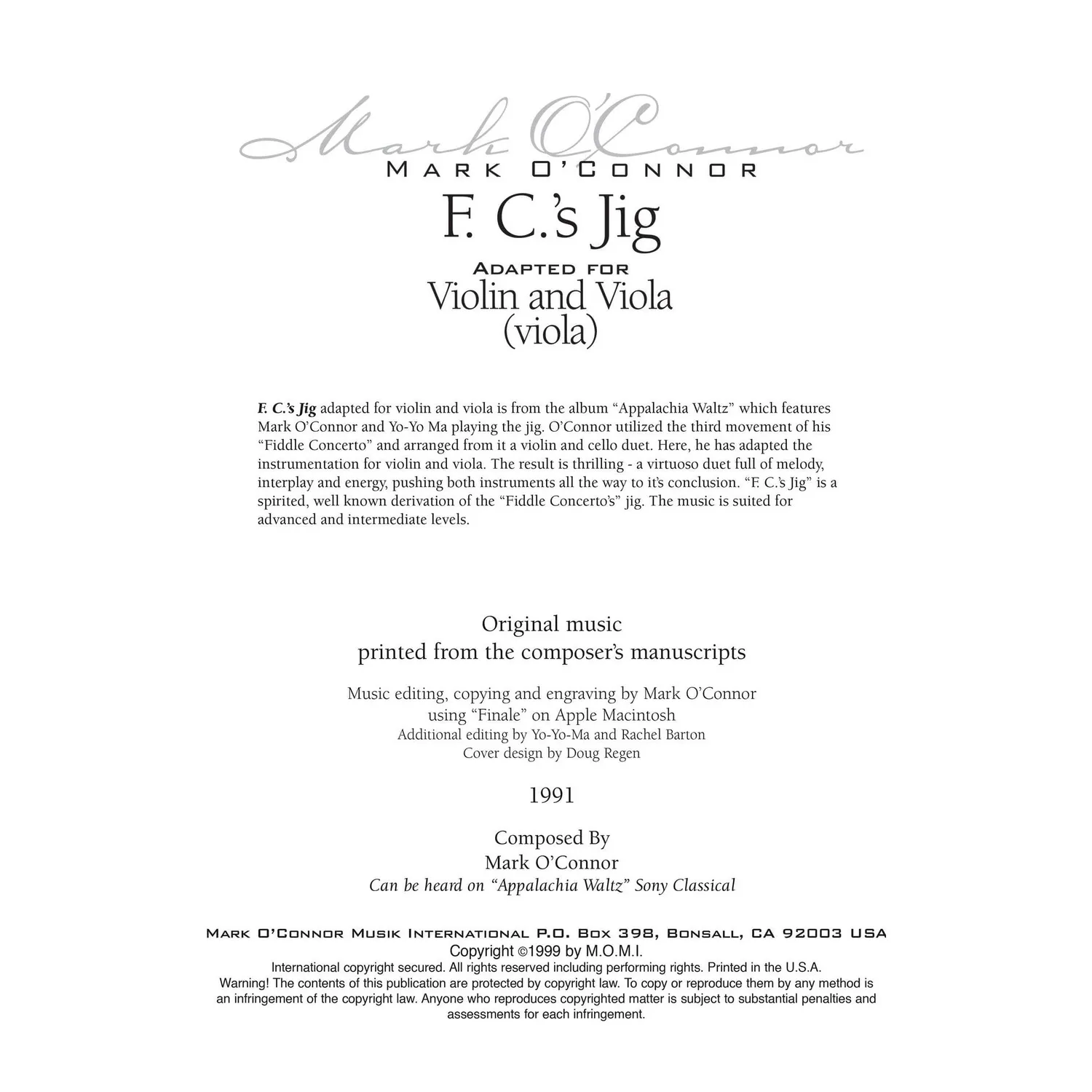 Mark O'Connor F.C.'s Jig Viola-Stimme Download Duett