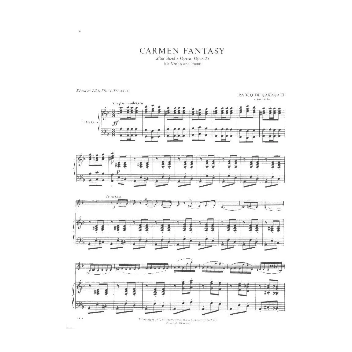 International Sarasate Carmen Fantasy Violinnoten Op 25