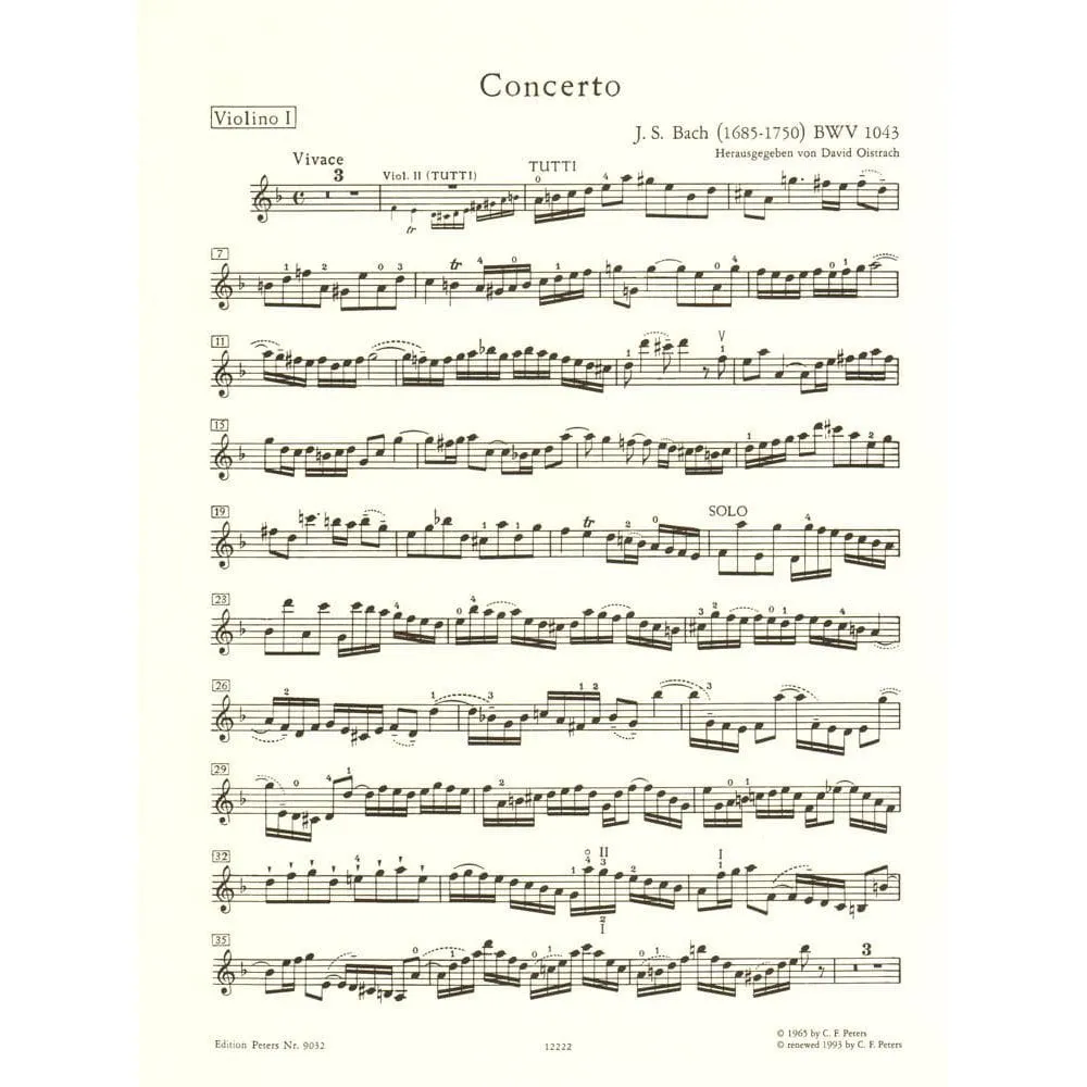 Shar Music Bach Doppelkonzert BWV 1043 Noten 2 Violinen Klavier