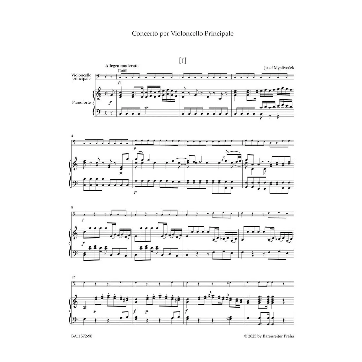 Bärenreiter Myslivecek Cellokonzert Noten C-Dur Urtext