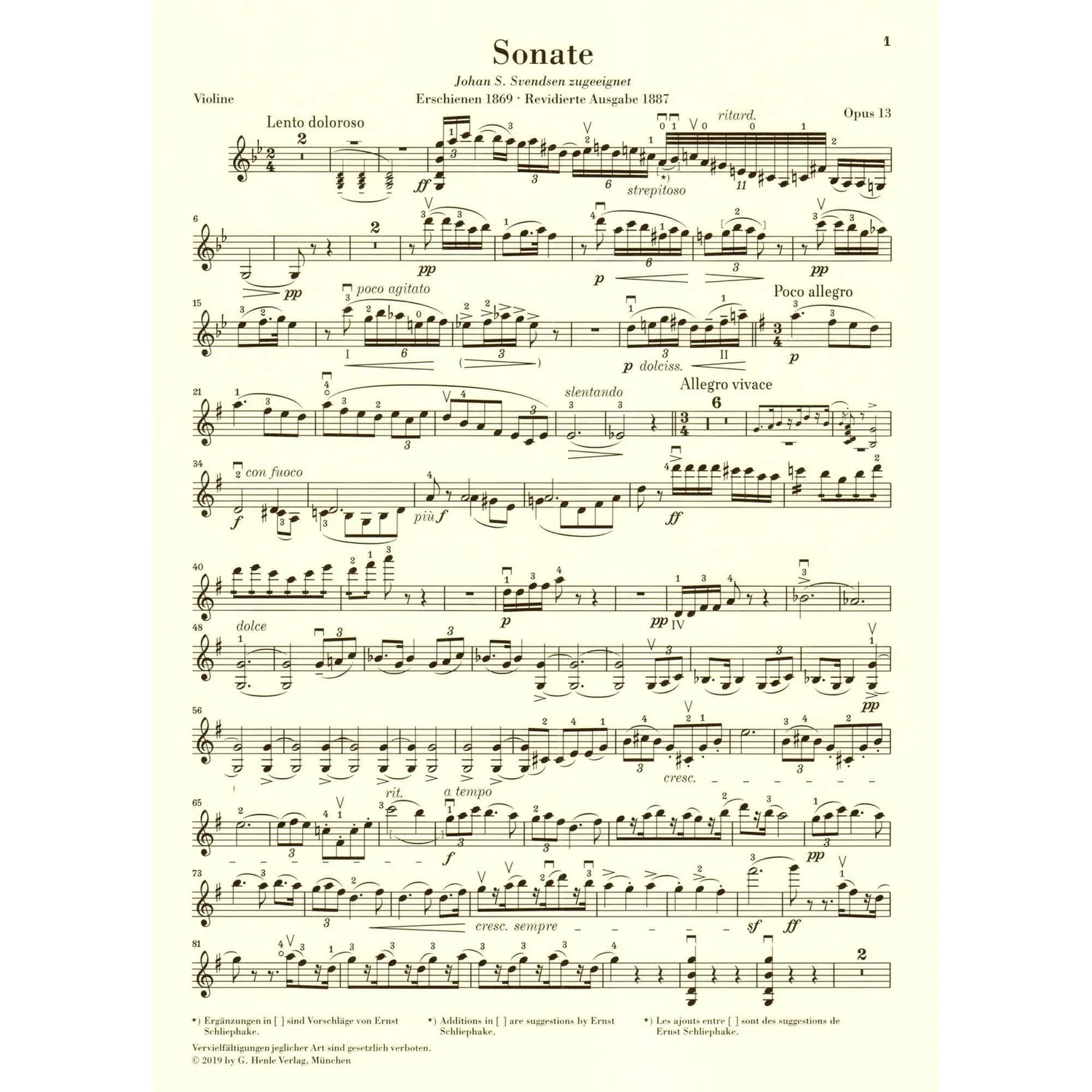 Henle Grieg Sonate G-Dur op. 13 Violinnoten Urtext