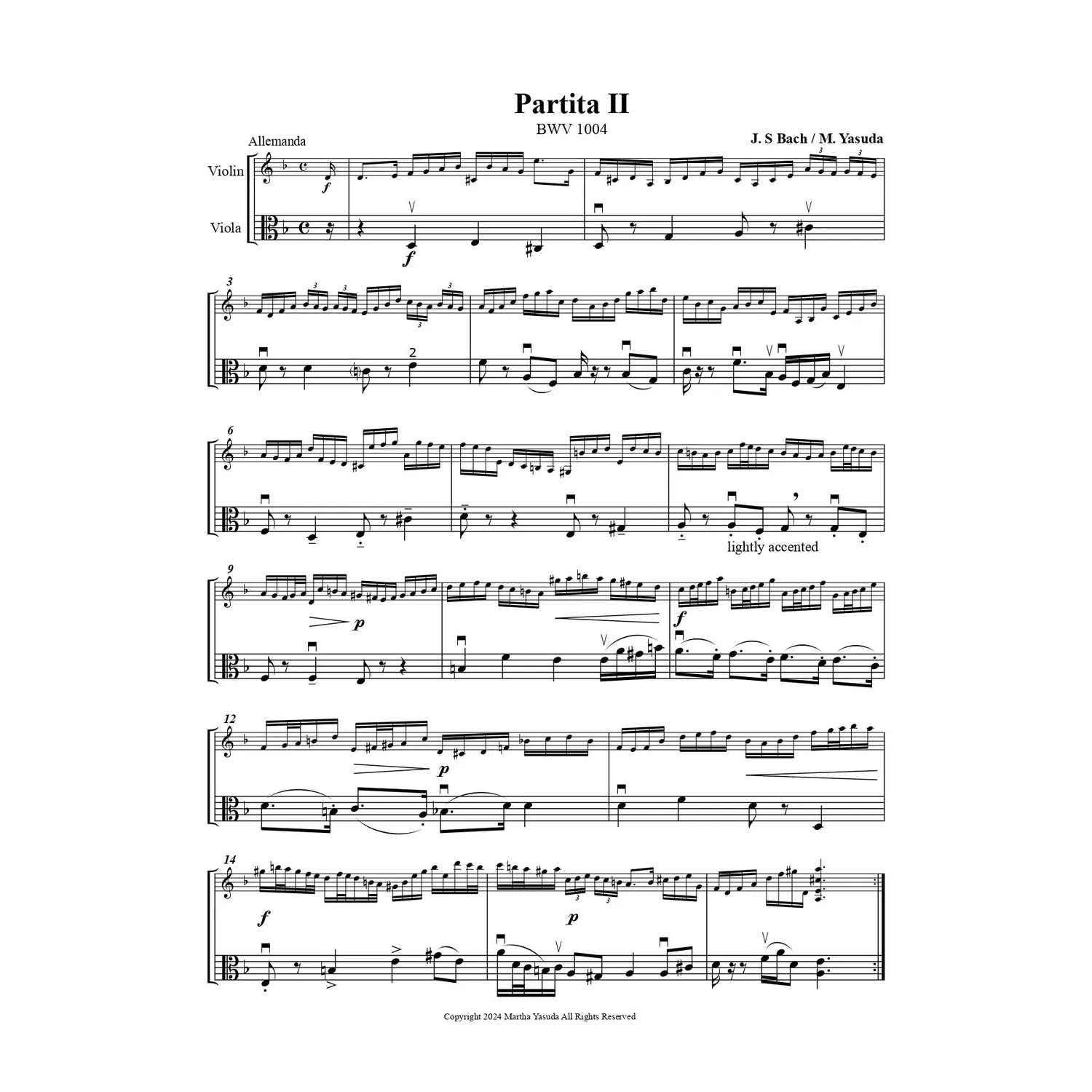 Yasuda Out of the Bachs Duett-Noten Violine Viola Download