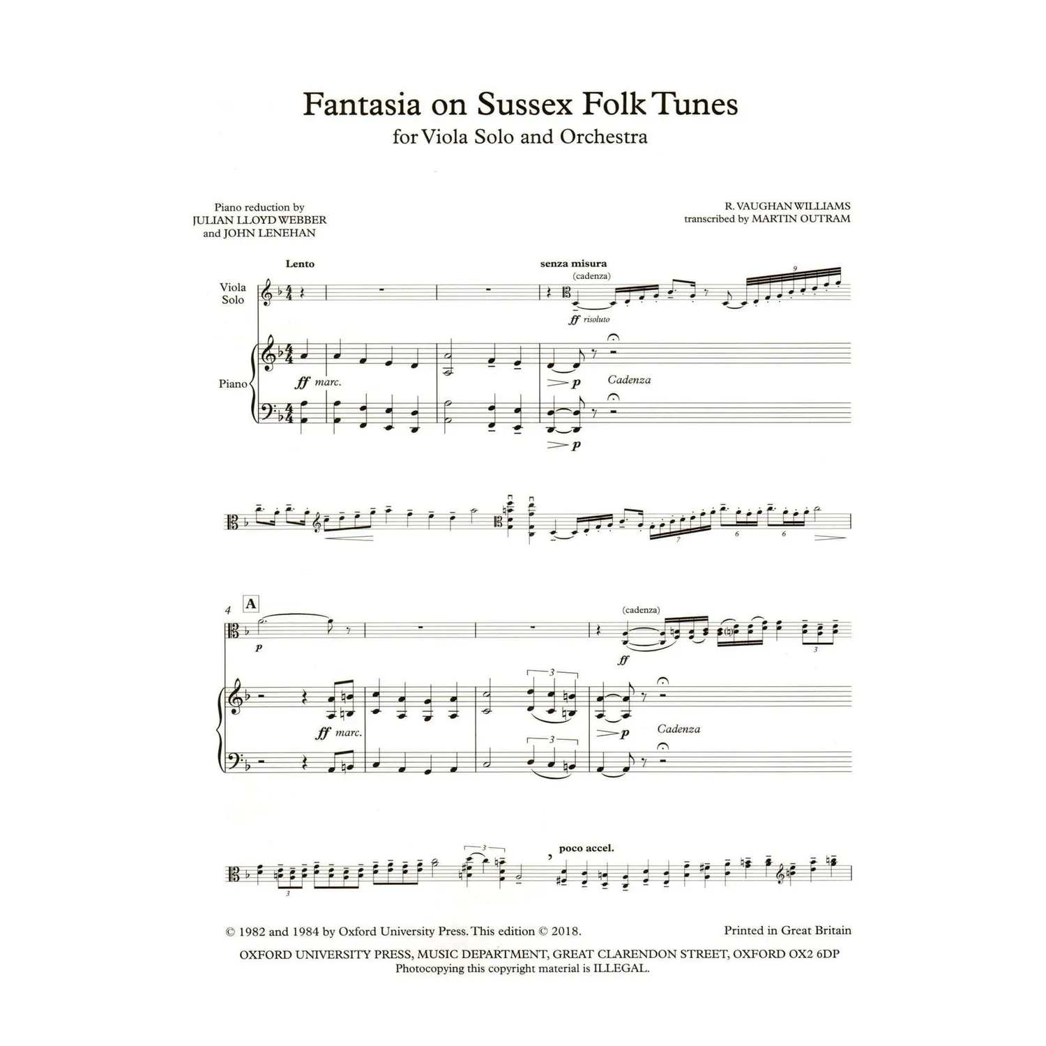 Oxford Vaughan Williams Fantasia Noten Viola Klavier Sussex