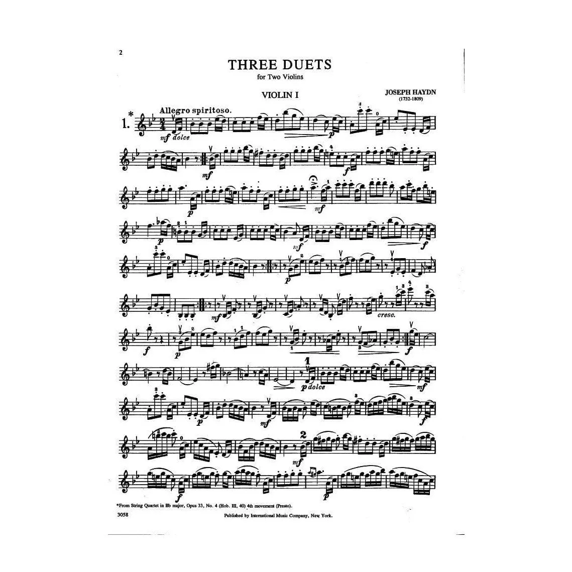 International Haydn Drei Duette Op.99 Noten 2 Violinen