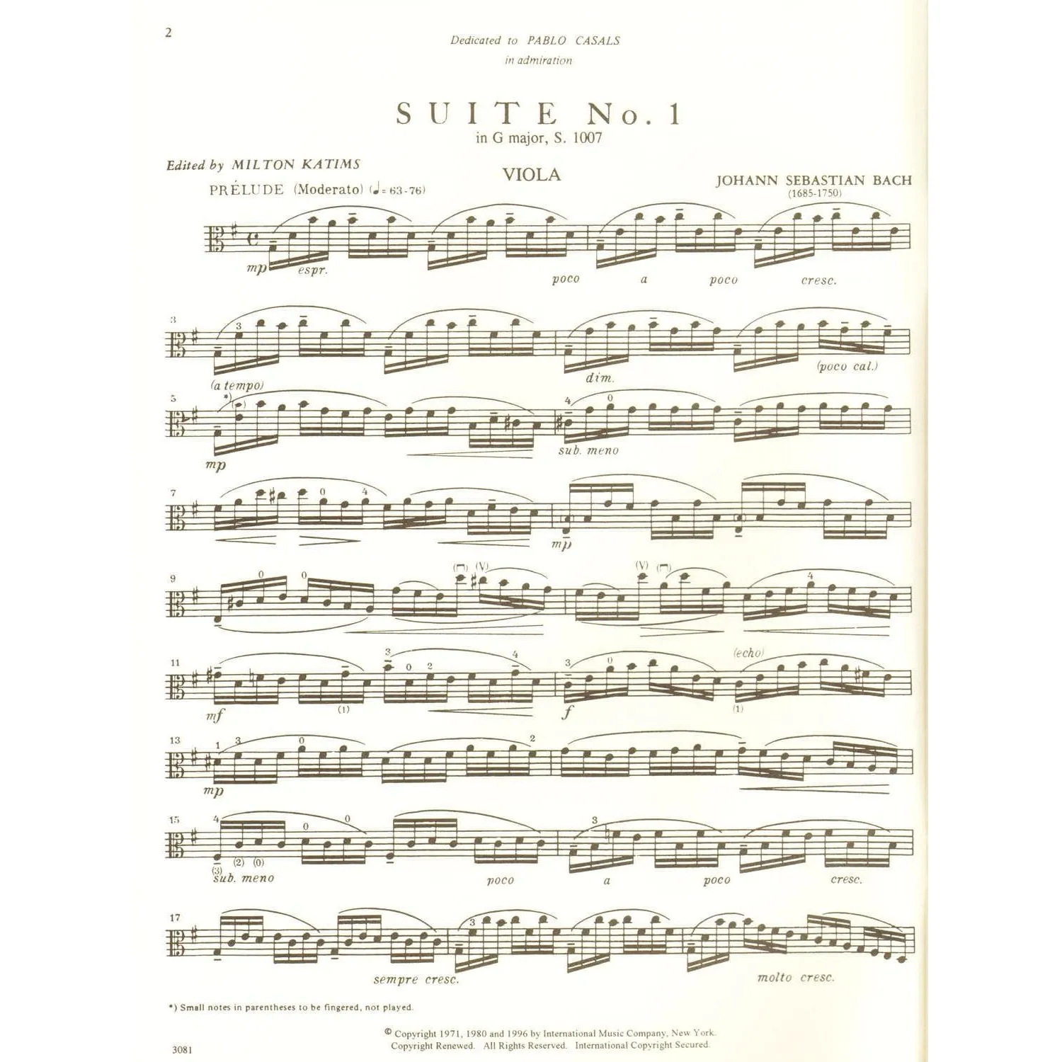 International Bach 6 Suiten BWV 1007 Viola Noten solo