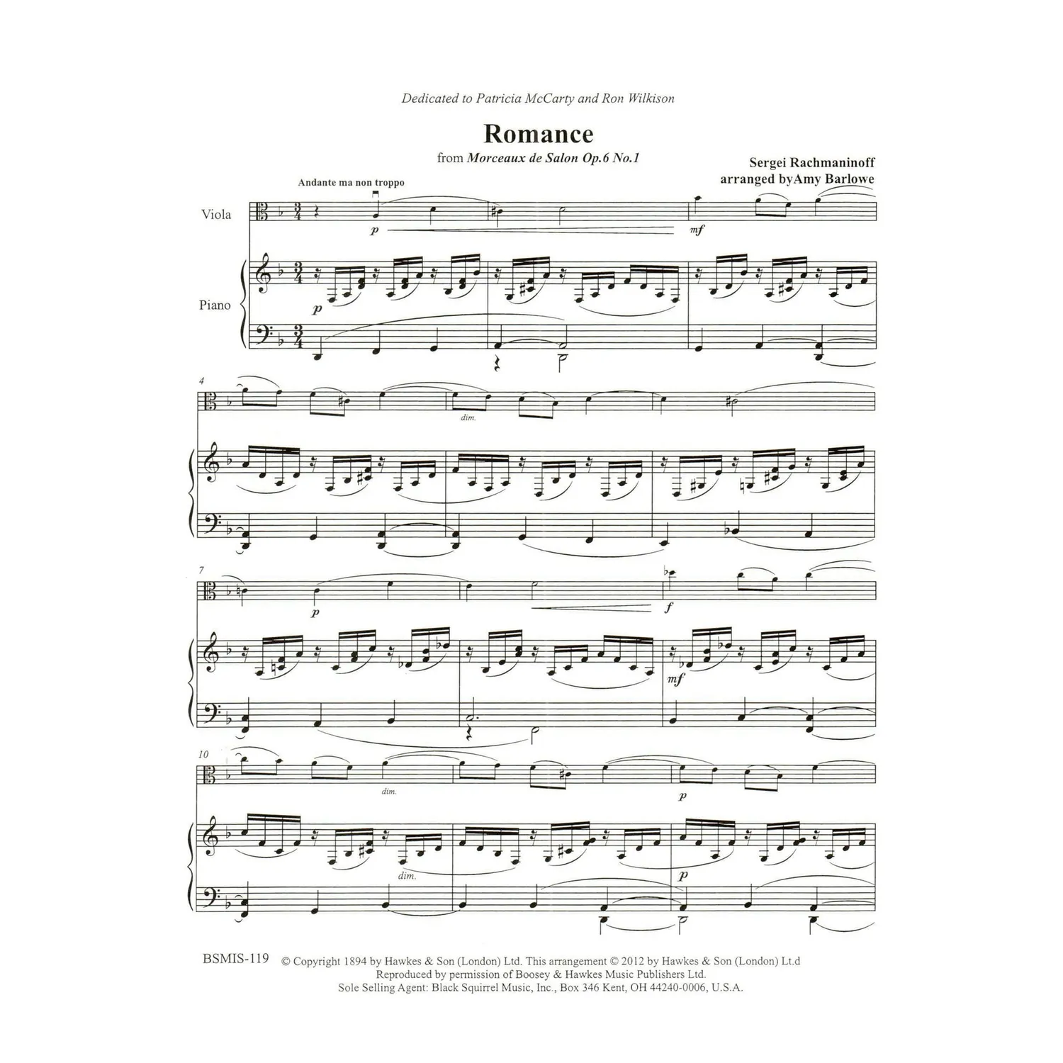 Rachmaninoff Romance Op 6 Nr 1 Noten Viola Klavier