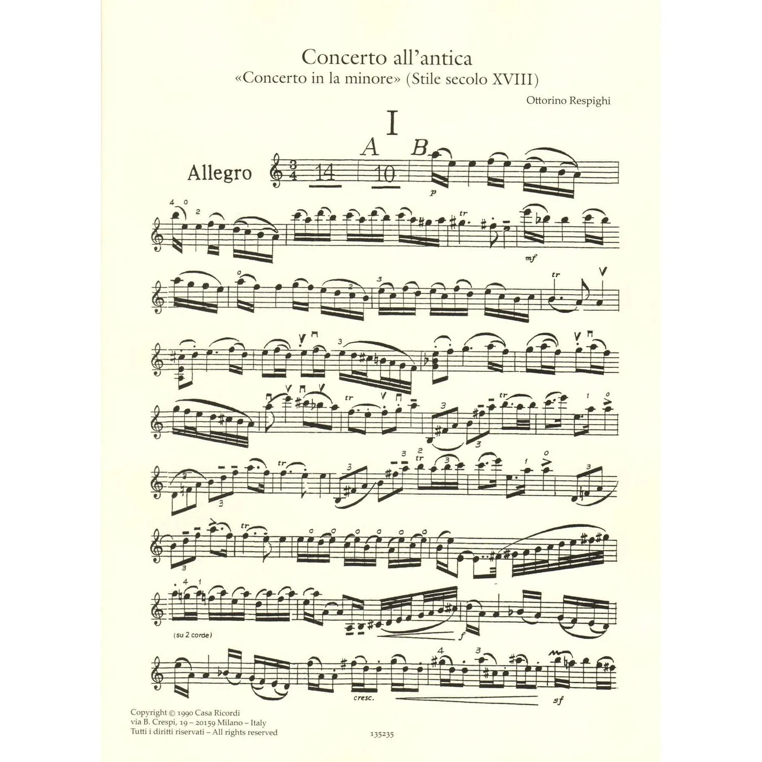 Ricordi Respighi Concerto AllAntica Noten Violine