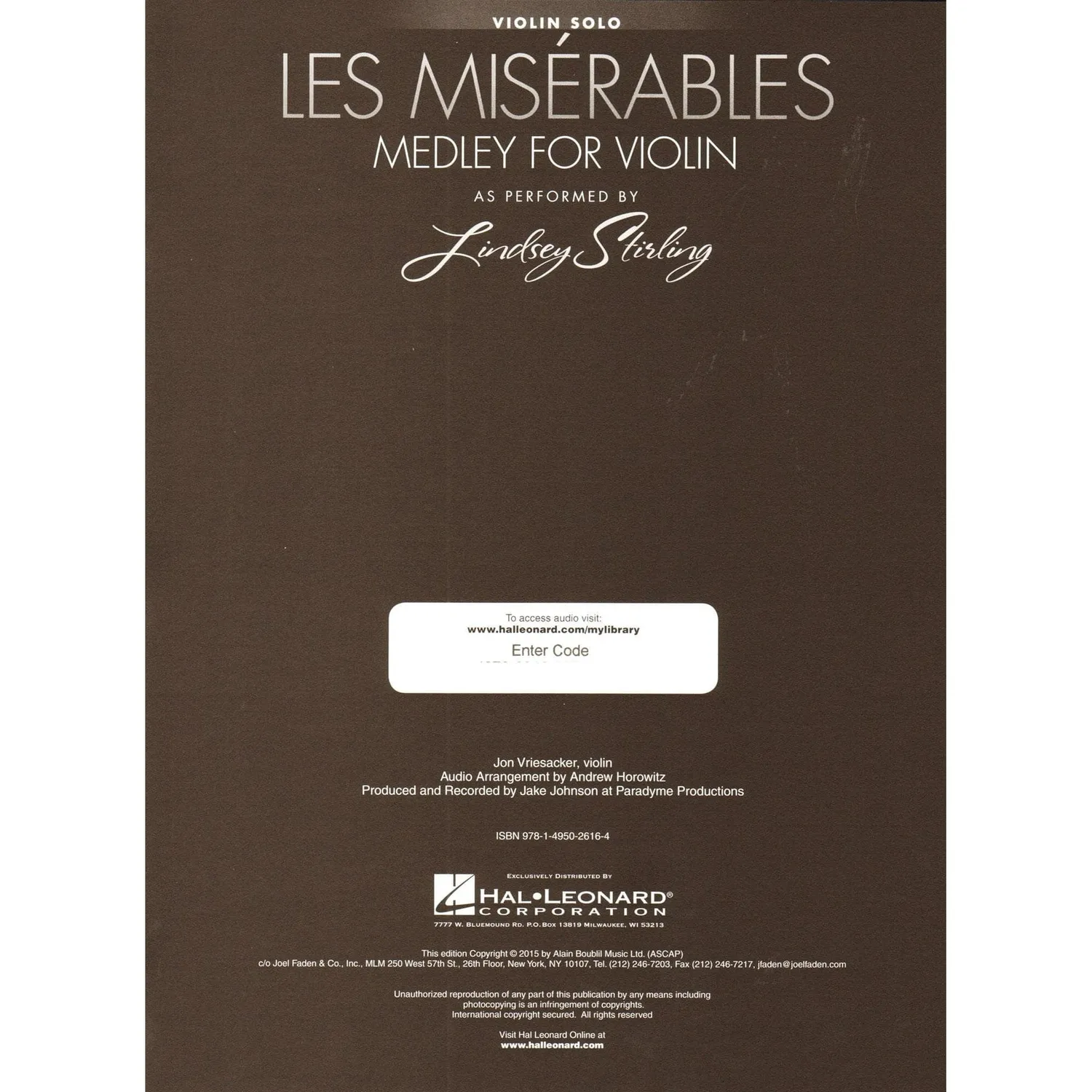 Hal Leonard Les Misérables Medley Violine Noten mit Audio Online