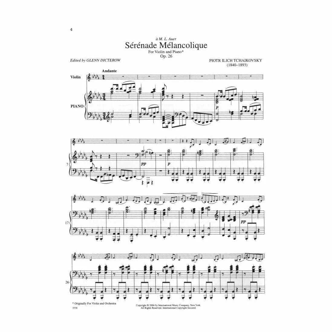 International Tschaikowski Serenade Melancolique Op 26 Noten