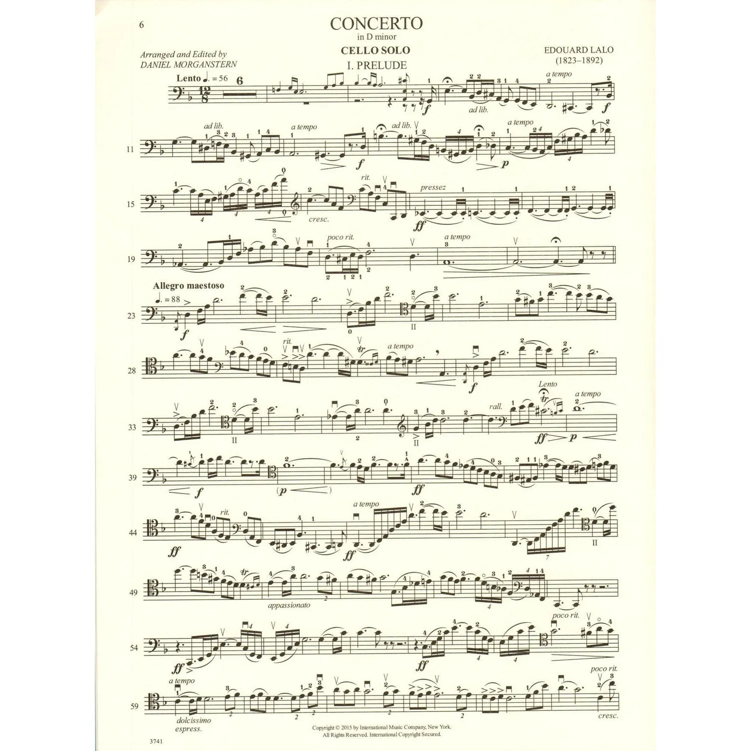 International Lalo Konzert d-Moll Cello-Noten Solo