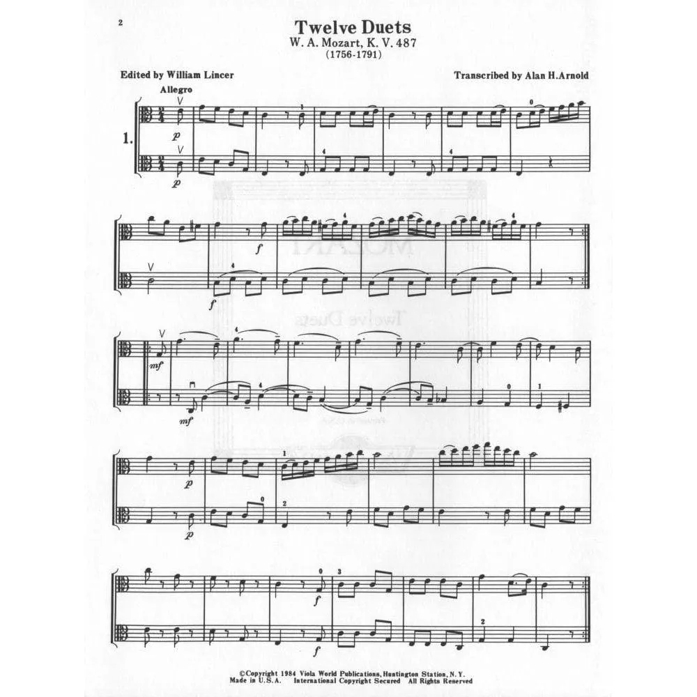 Shar Music Mozart 12 Easy Duets K 487 Noten zwei Bratschen