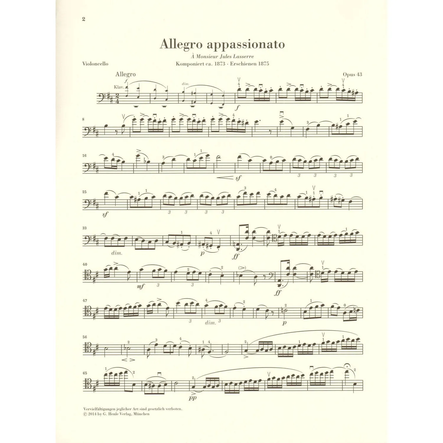 Henle Saint-Saëns Allegro Appassionato op. 43 Noten Cello Urtext