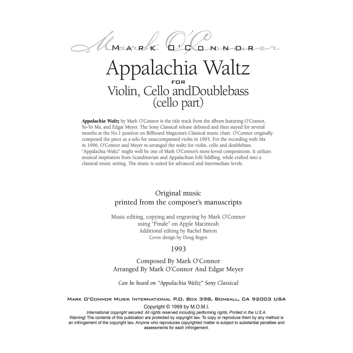 Mark O'Connor Appalachia Waltz Noten Cello Download Folk