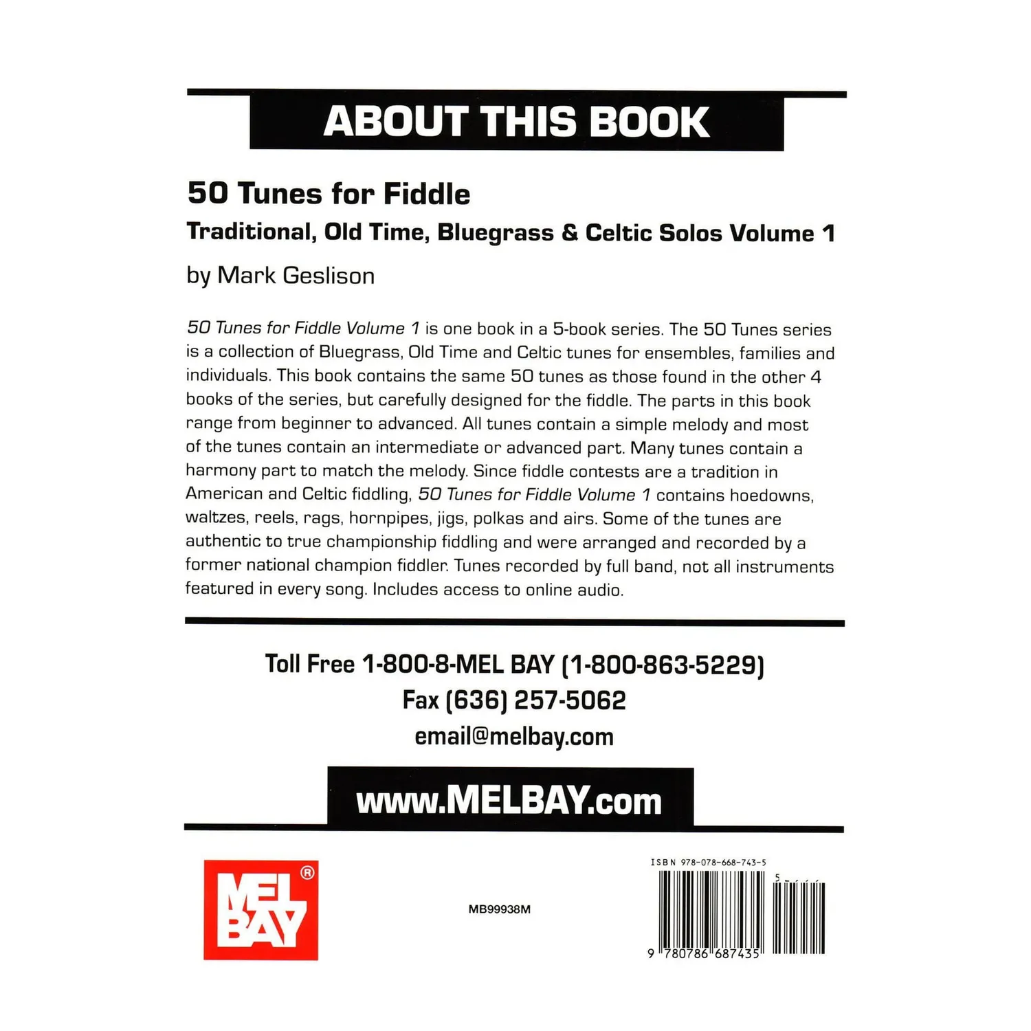 Mel Bay 50 Tunes Fiddle Vol.1 Violinenoten Audio