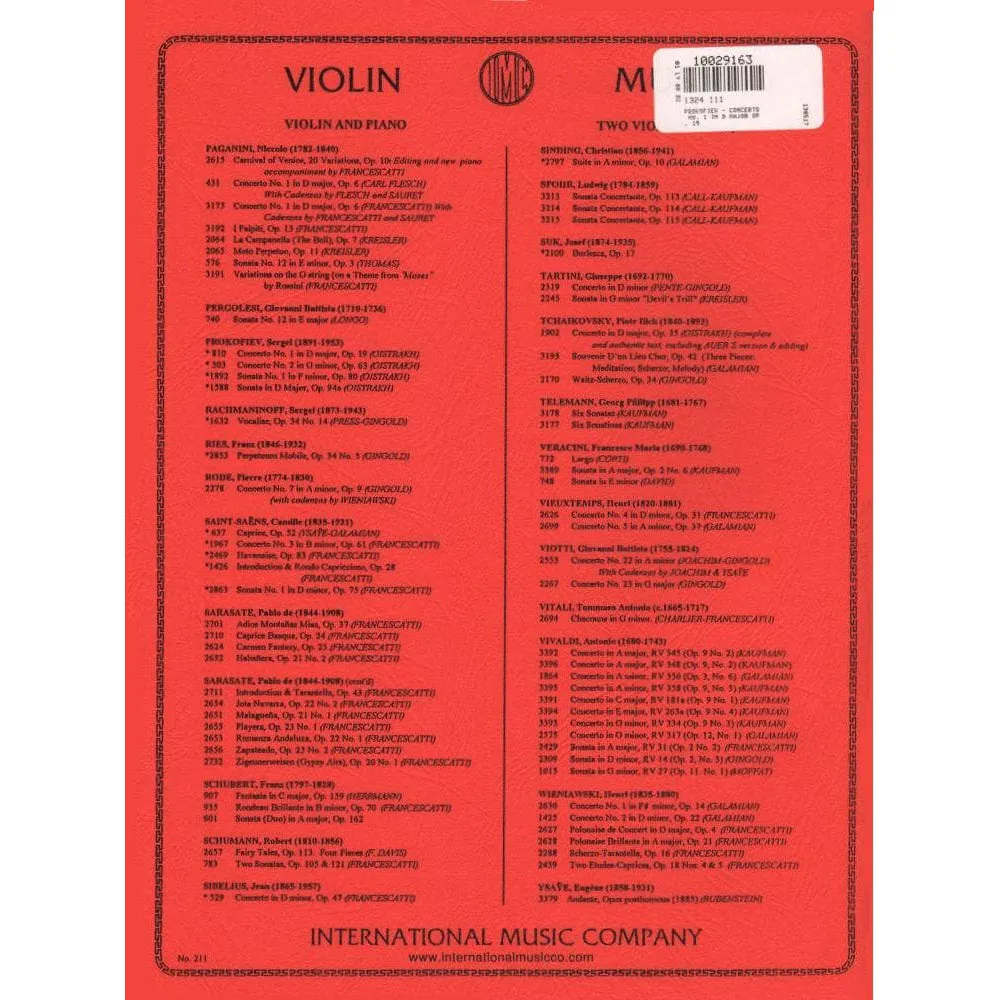 International Prokofjew Konzert 1 D-Dur Op 19 Violine