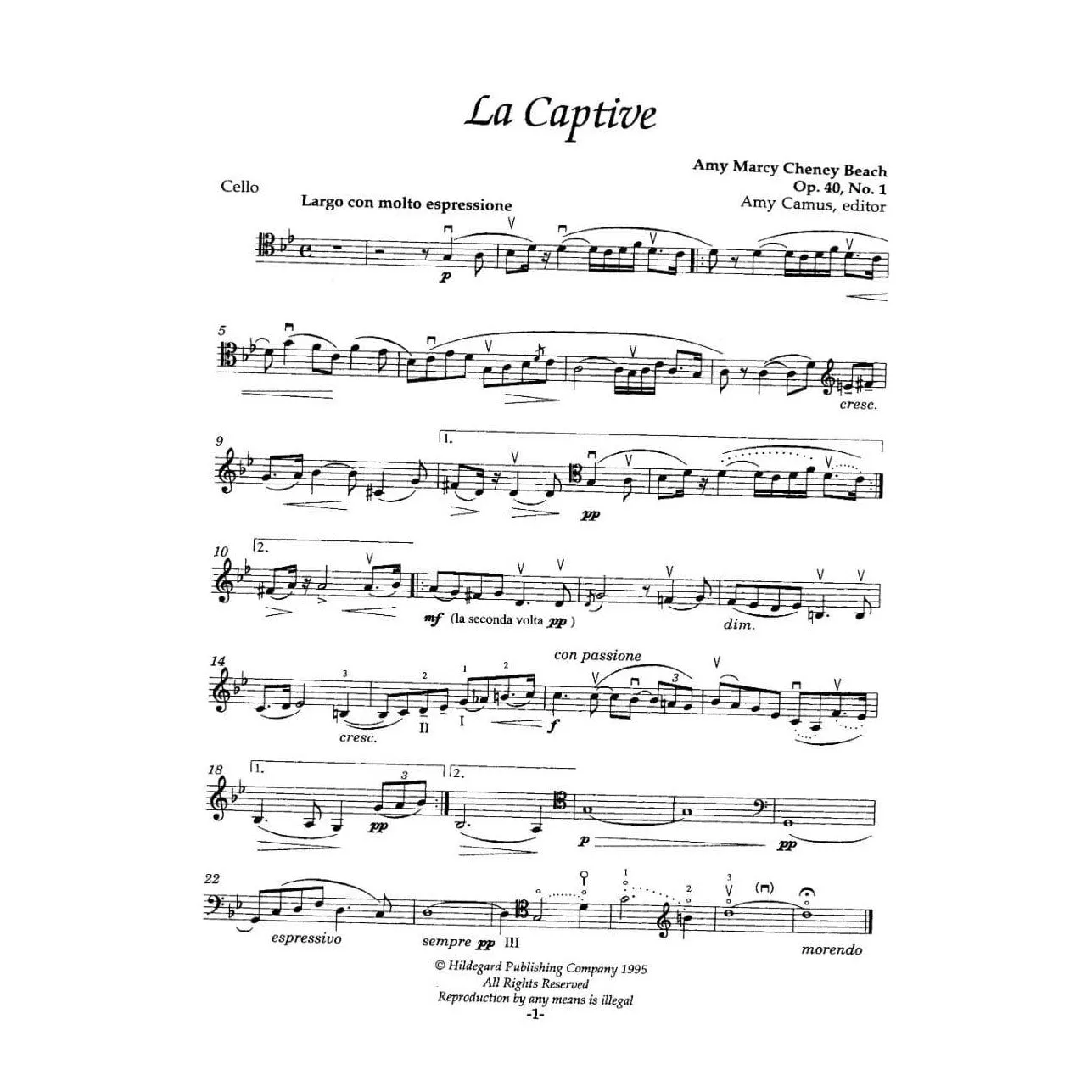Amy Beach Five Pieces Op.15 Cellonoten Klavier