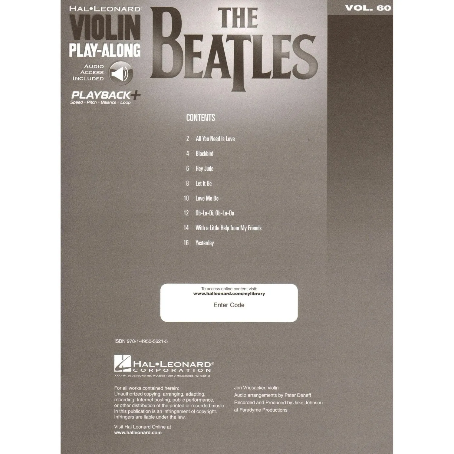 Hal Leonard Beatles Violin Play-Along Vol.60 Noten + Audio