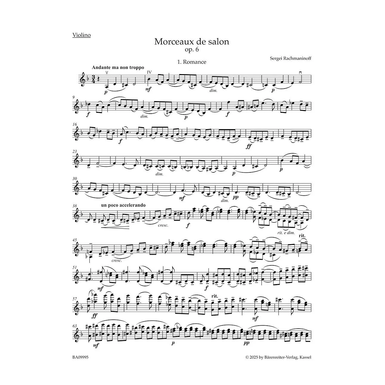Rachmaninoff Werke Violine Klavier Noten Bärenreiter Urtext