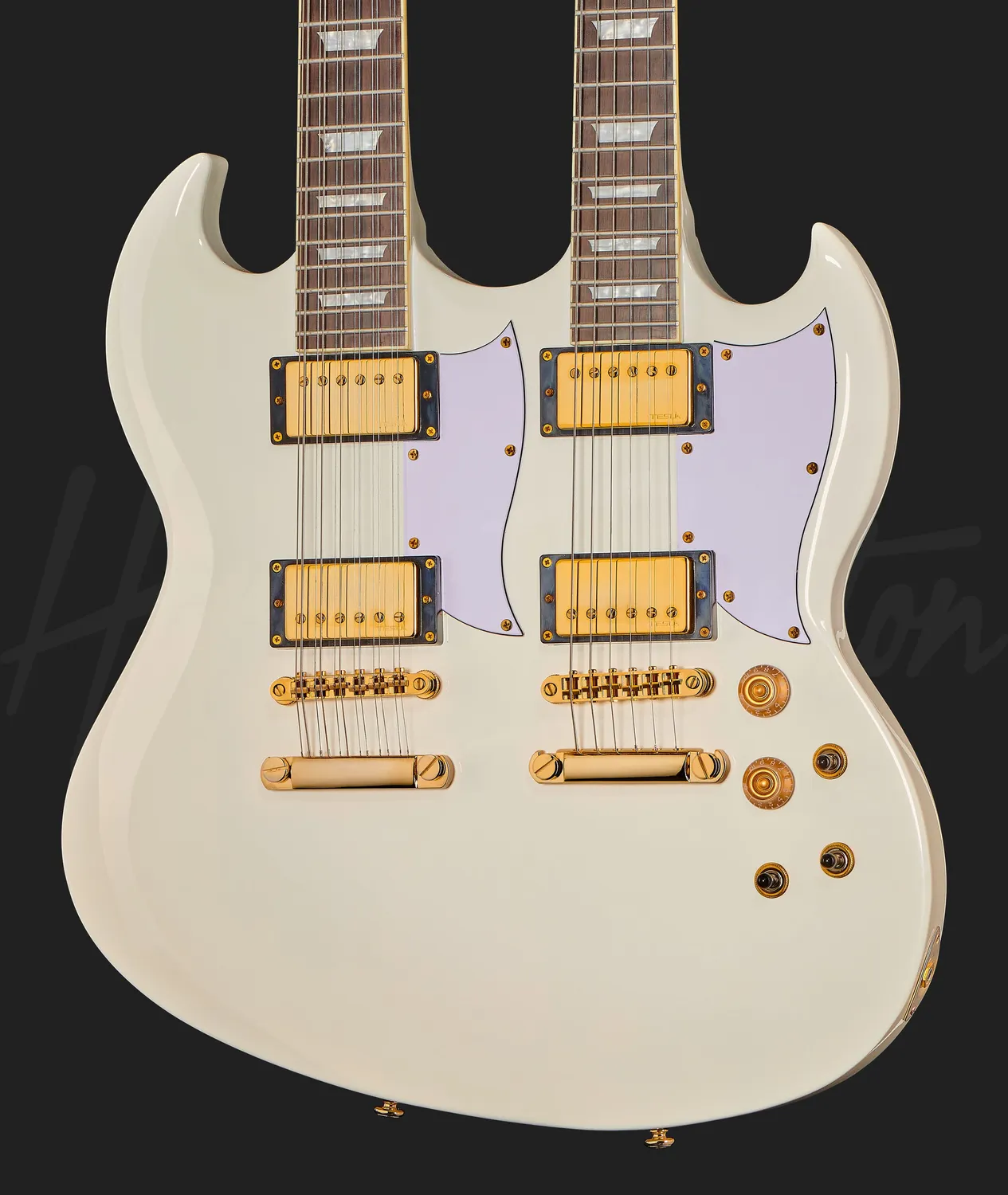 Harley Benton DC-Custom II 612 Doppelhals-Gitarre weiß