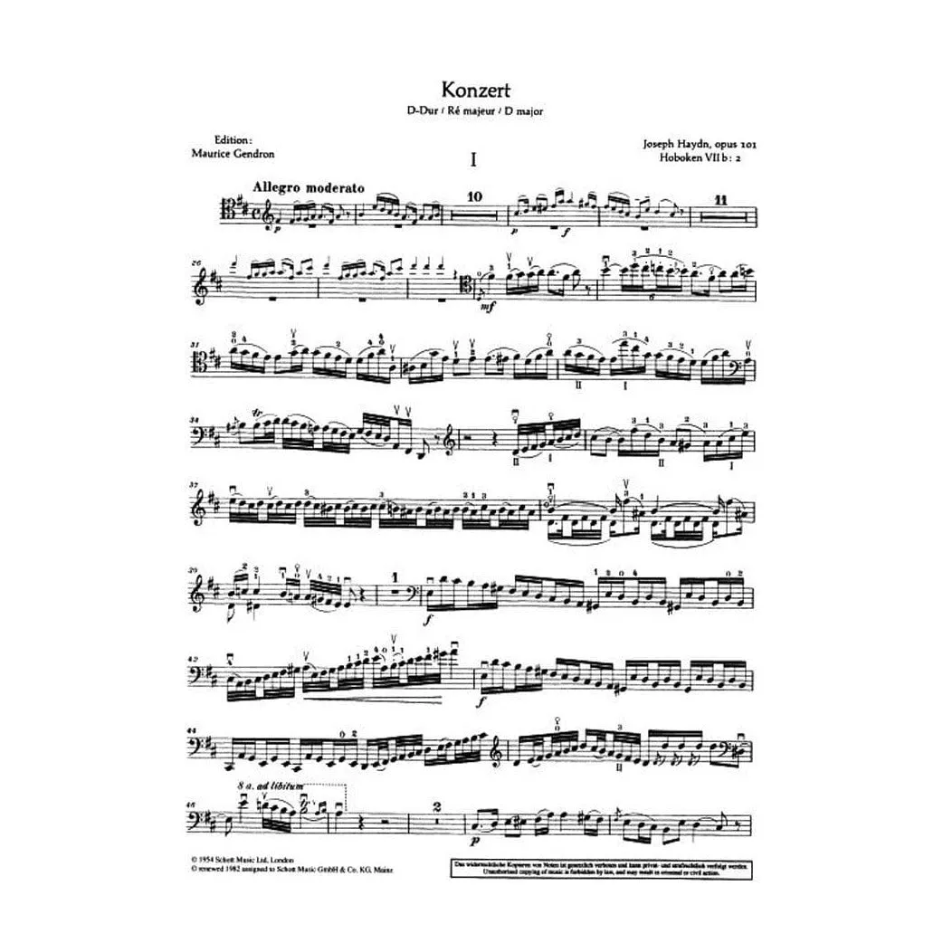 Schott Haydn Konzert D-Dur Hob VIIb:2 Cellonoten