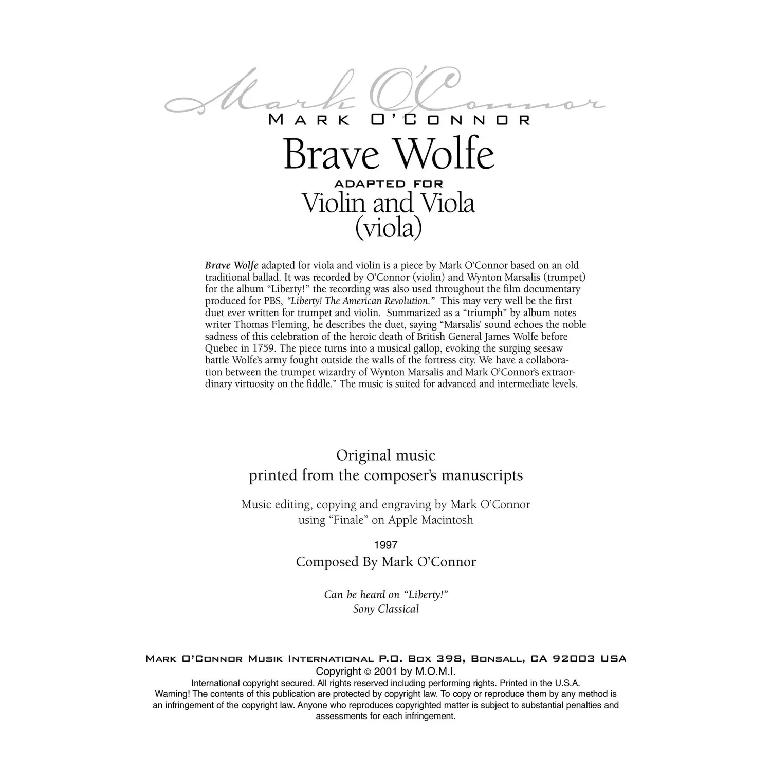 Shar Music O'Connor Brave Wolfe Viola-Noten Download