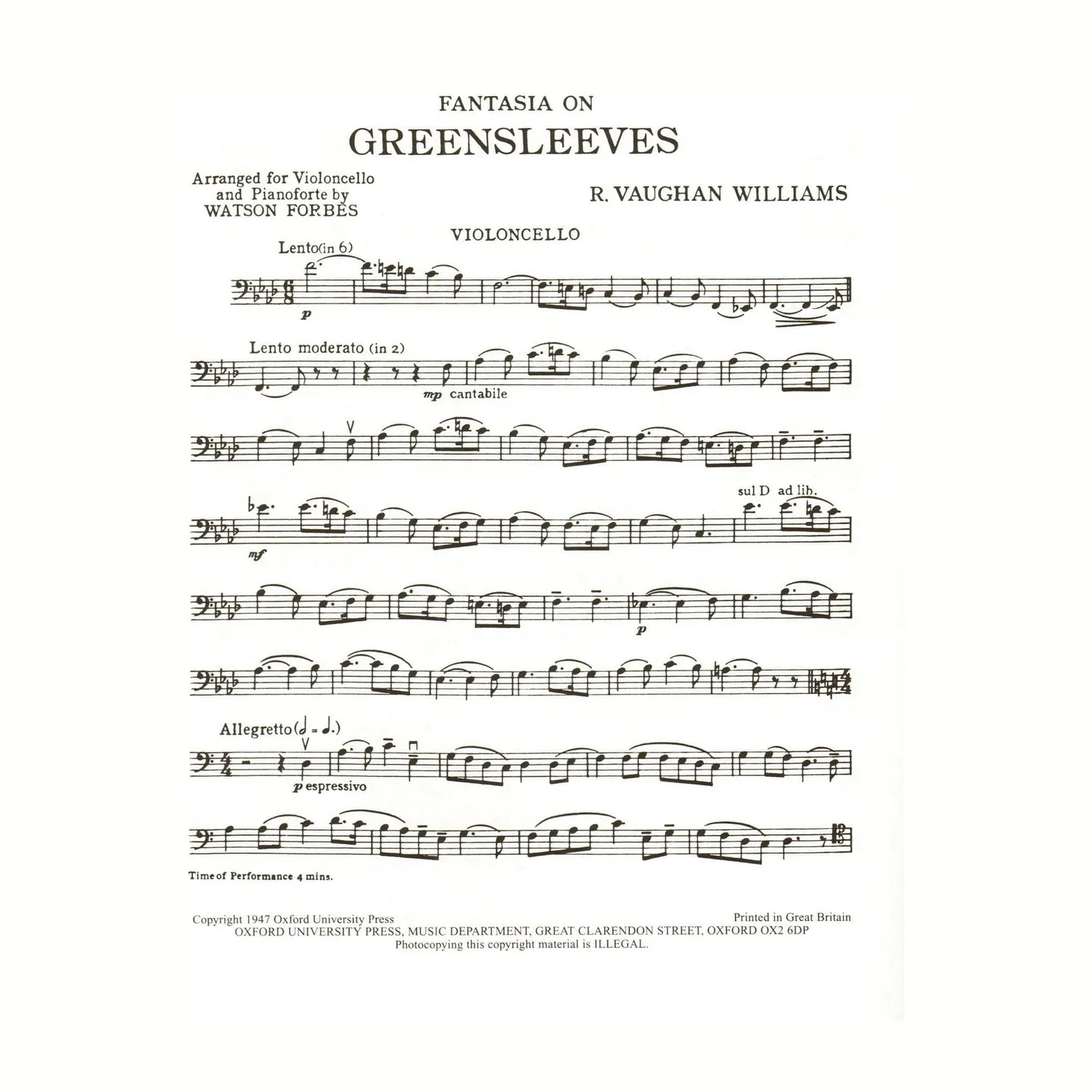 Oxford Vaughan Williams Greensleeves Noten Viola Cello lyrisch