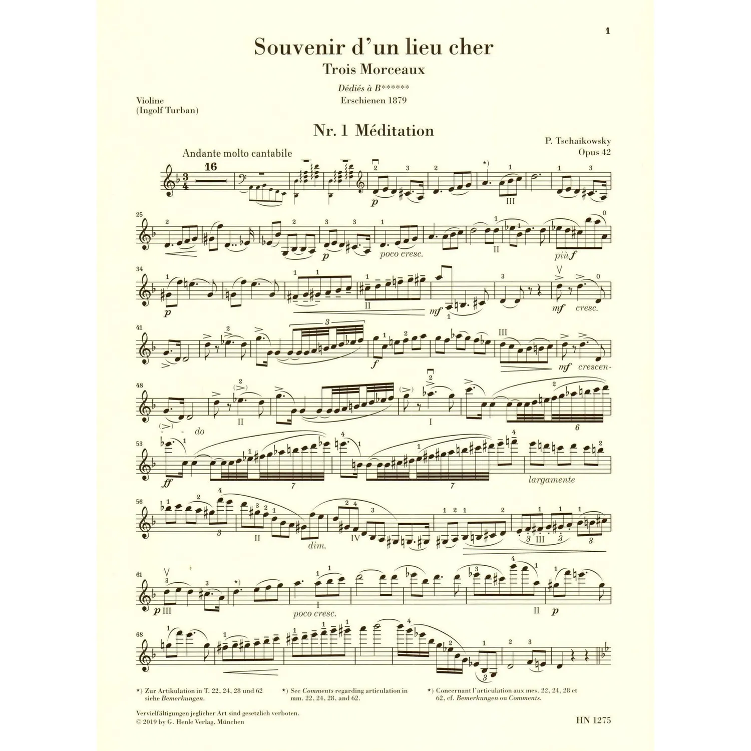 Henle Tschaikowsky Souvenir Op.42 Violine Klavier Urtext
