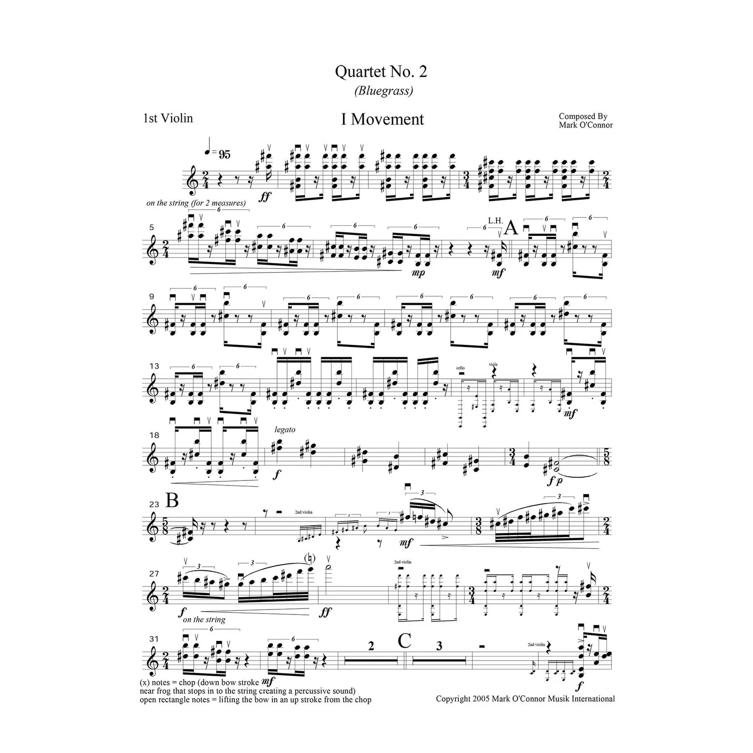 O'Connor String Quartet No 2 Bluegrass Noten Violine 1 Download
