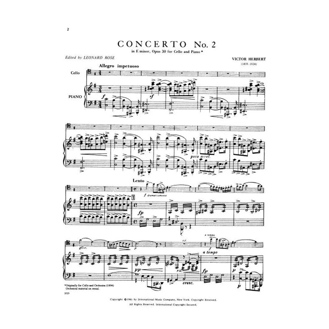 Shar Music Herbert Konzert Nr. 2 e-Moll op. 30 Cello Noten