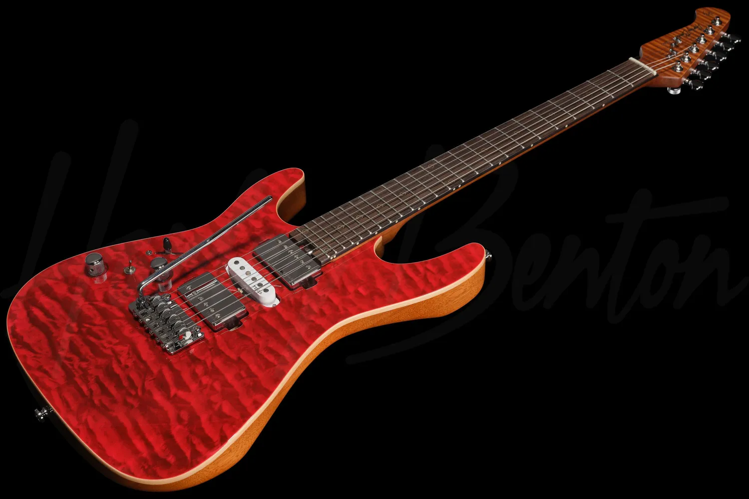 Harley Benton Fusion-IV HSH LH RW E-Gitarre Quilt Raspberry