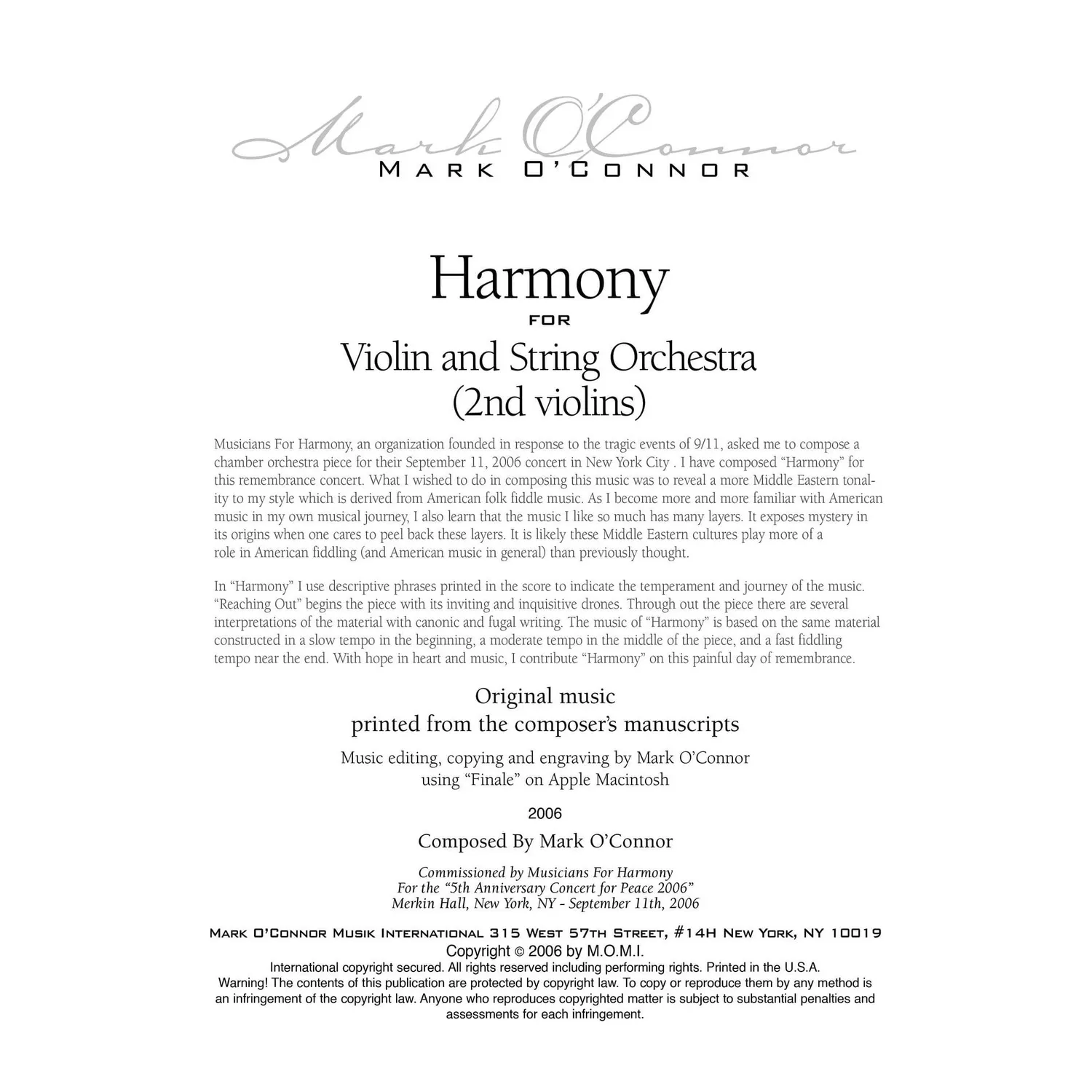 Shar Music O'Connor Harmony 2. Violine Noten Download