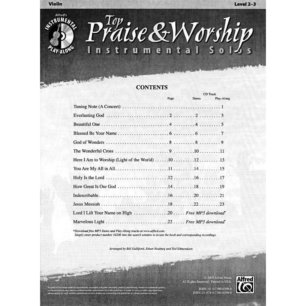 Alfred Praise Worship Solos Noten Violine Klavier CD