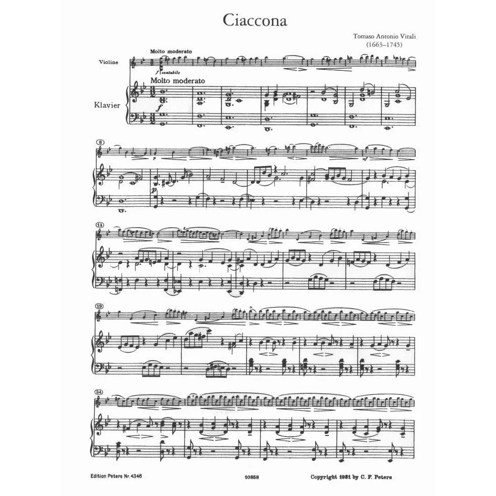 Peters Vitali Chaconne g-Moll Noten Violine Klavier