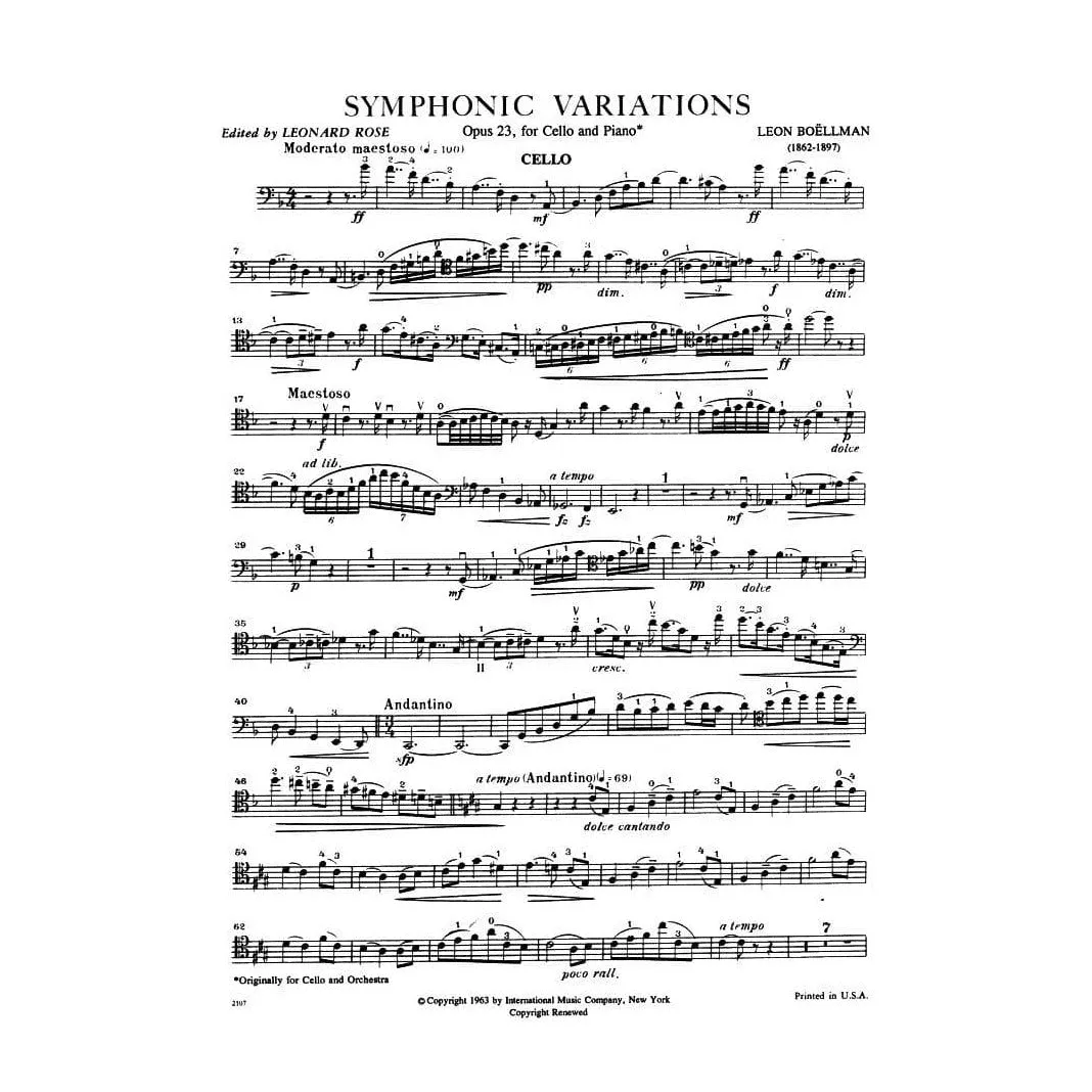 Shar Music Boellmann Op 23 Noten Cello Klavier Variation