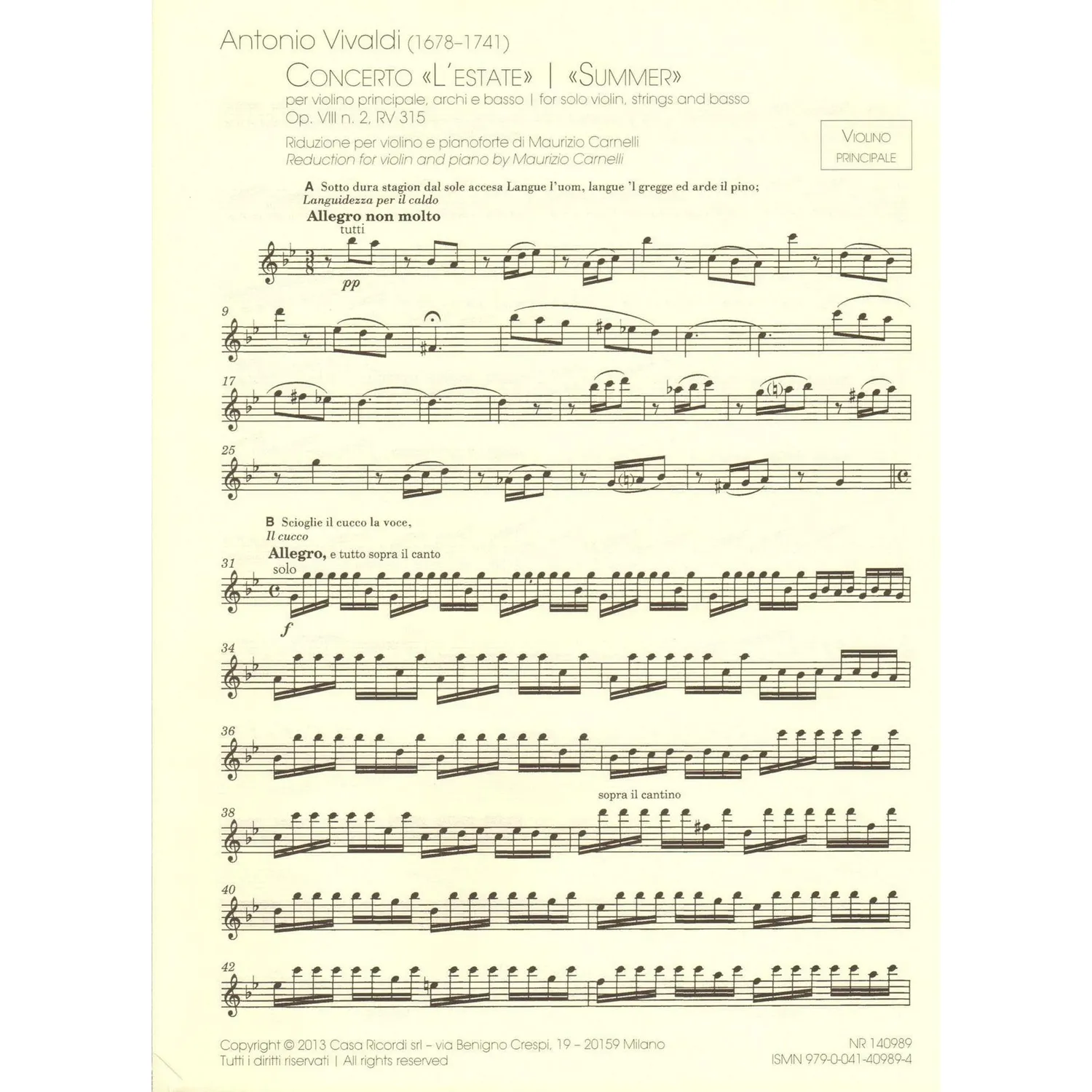 Vivaldi Vier Jahreszeiten Noten Violine Klavier komplett