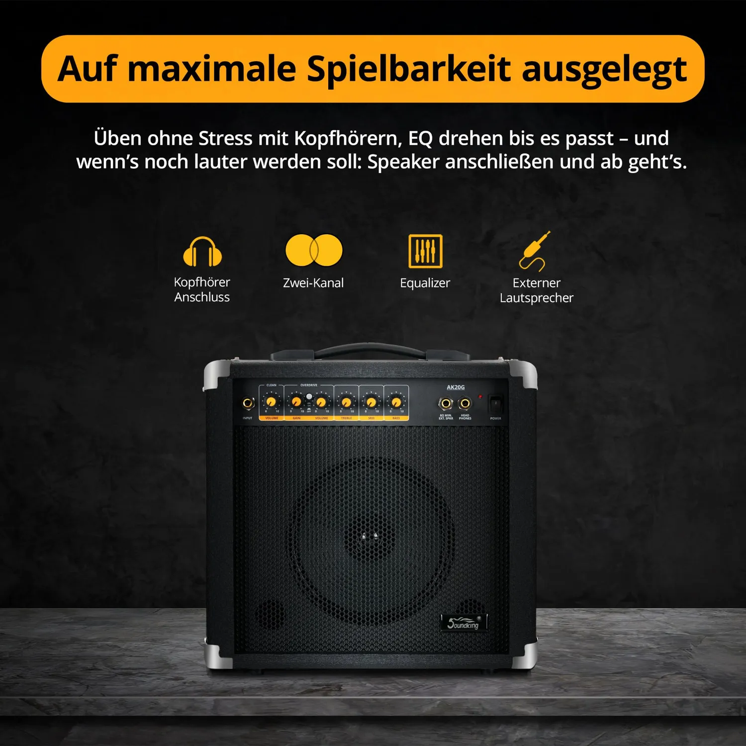 Rocktile Pro ST60-BK E-Gitarre Set All Black Mahagoni AK20G