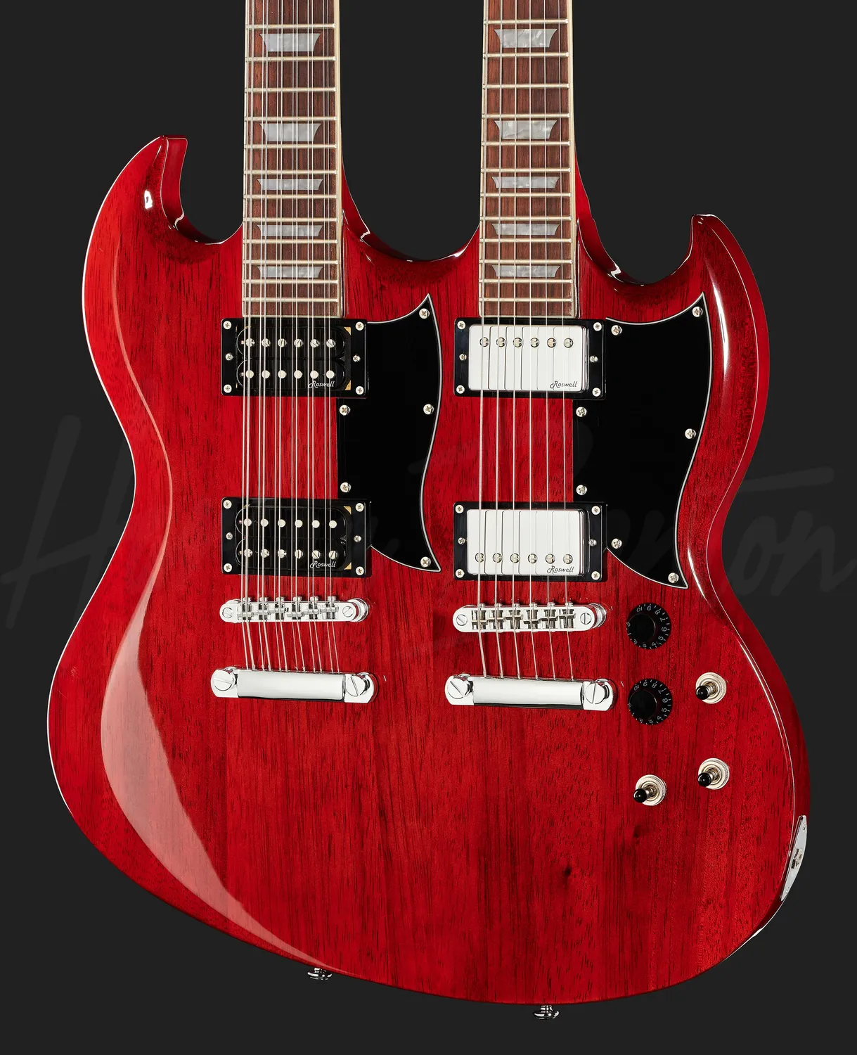 Harley Benton Vintage DC-Custom Cherry 612 Double-Neck E-Gitarre