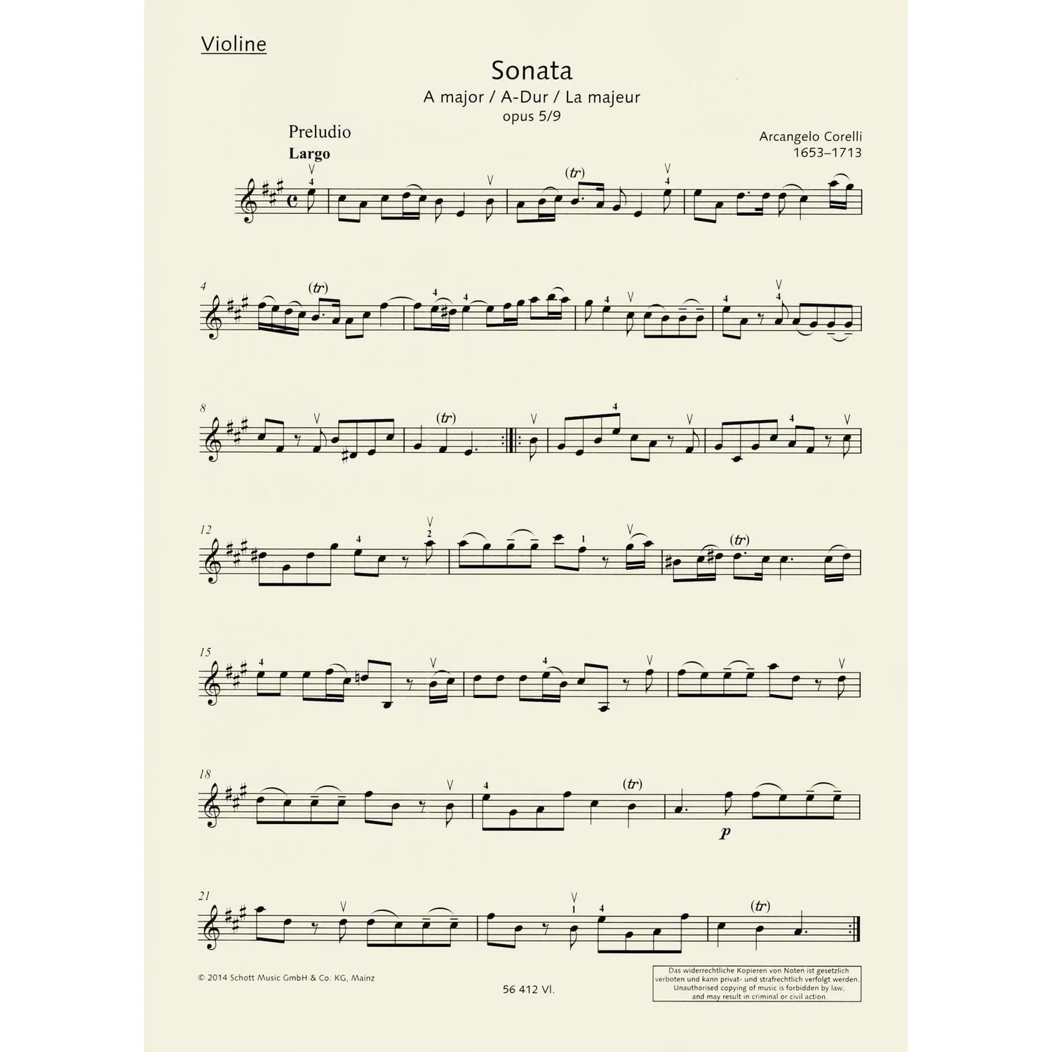 Schott Finest Baroque Sonatas Noten für Violine Continuo