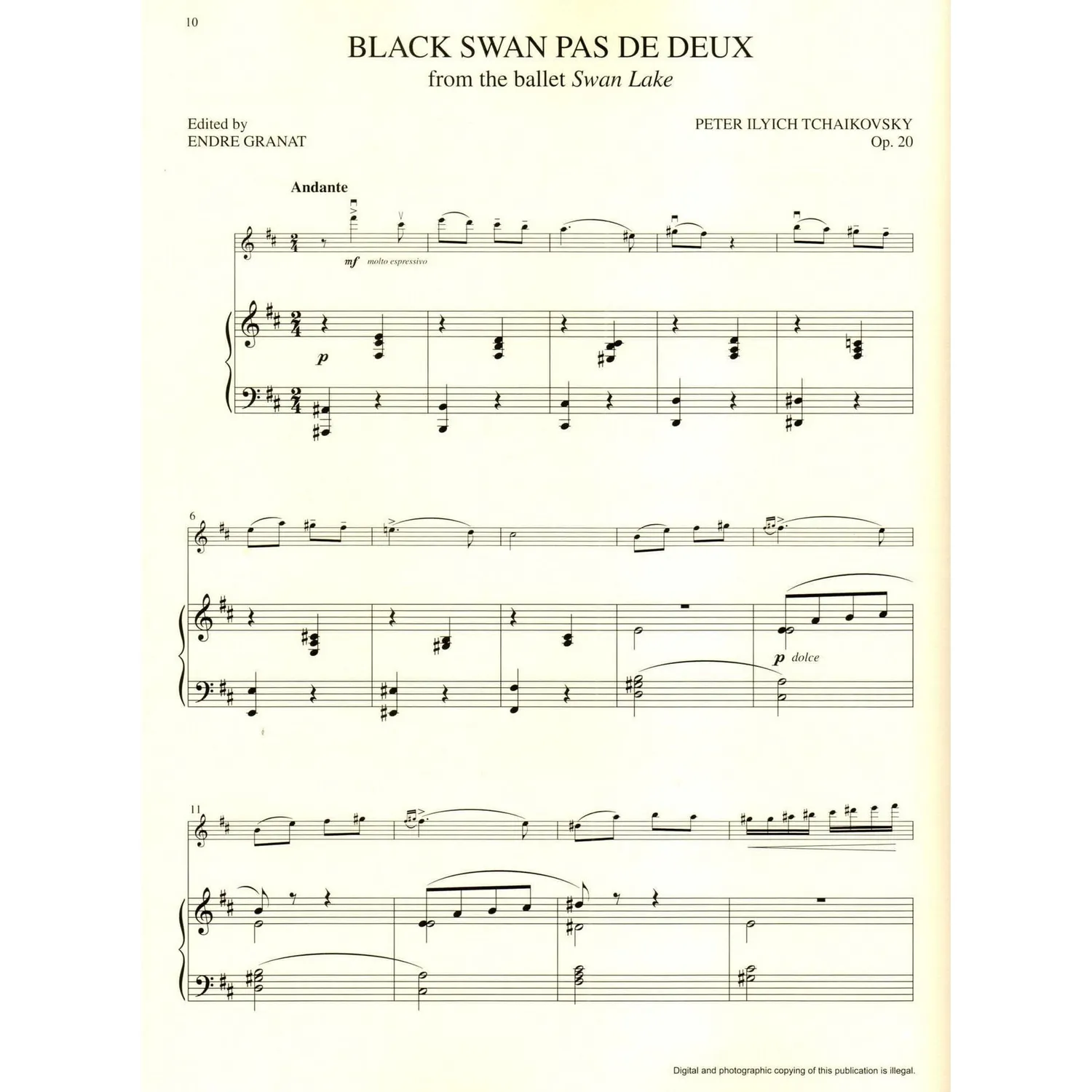 Keiser Tschaikowski Three Solos Swan Lake Noten Violine Klavier