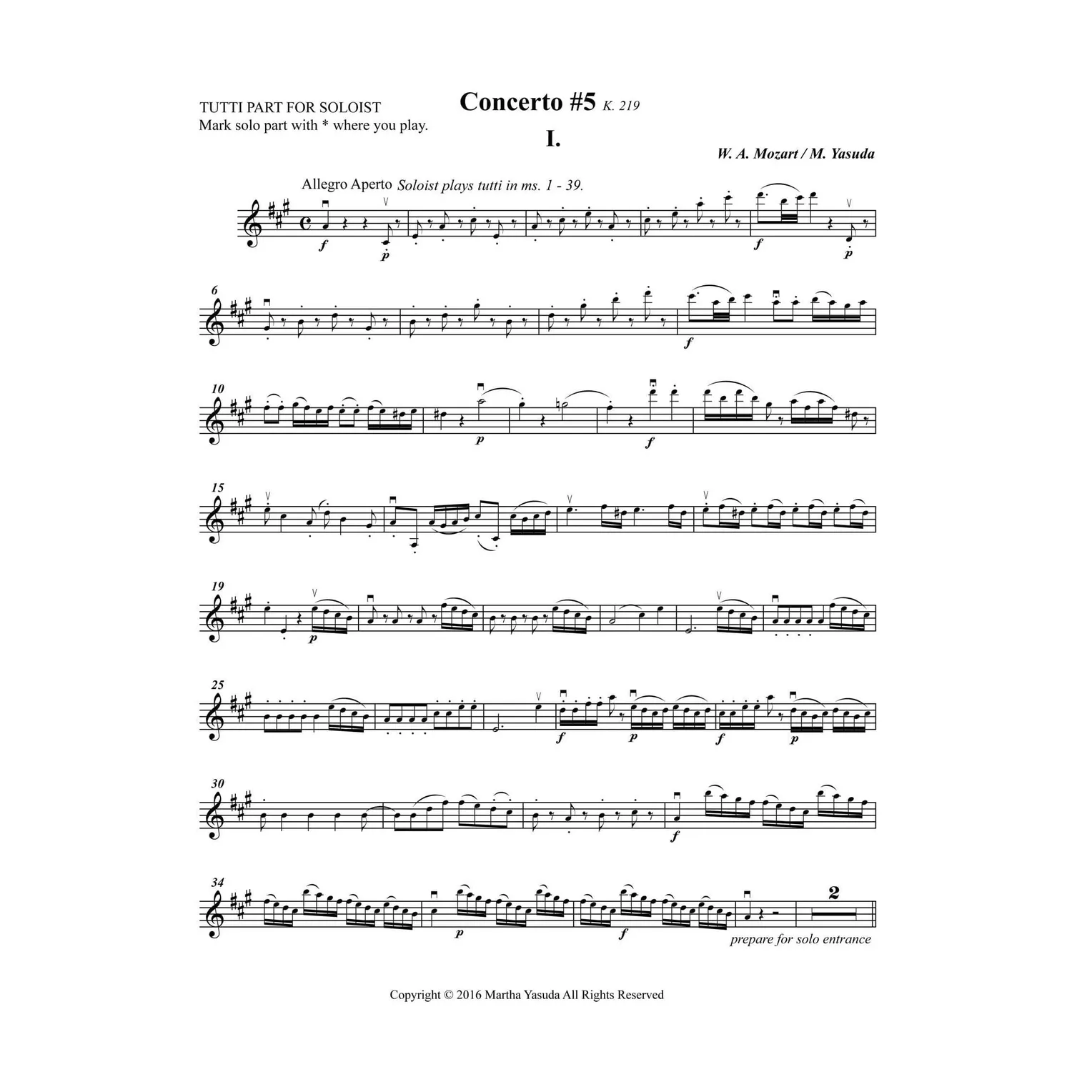 Shar Music Yasuda Mozart Konzert Nr. 5 Noten-Download 2-3 Violinen