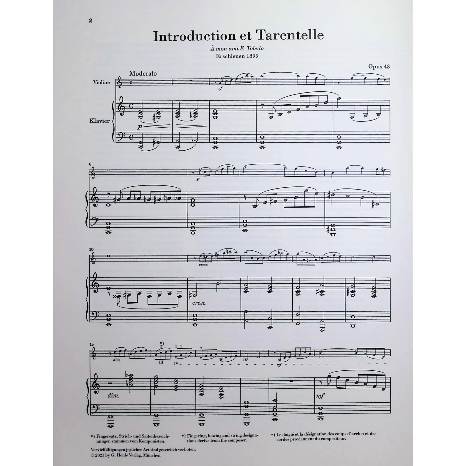 Henle Sarasate Introduction et Tarentelle op.43 Noten Violine Urtext