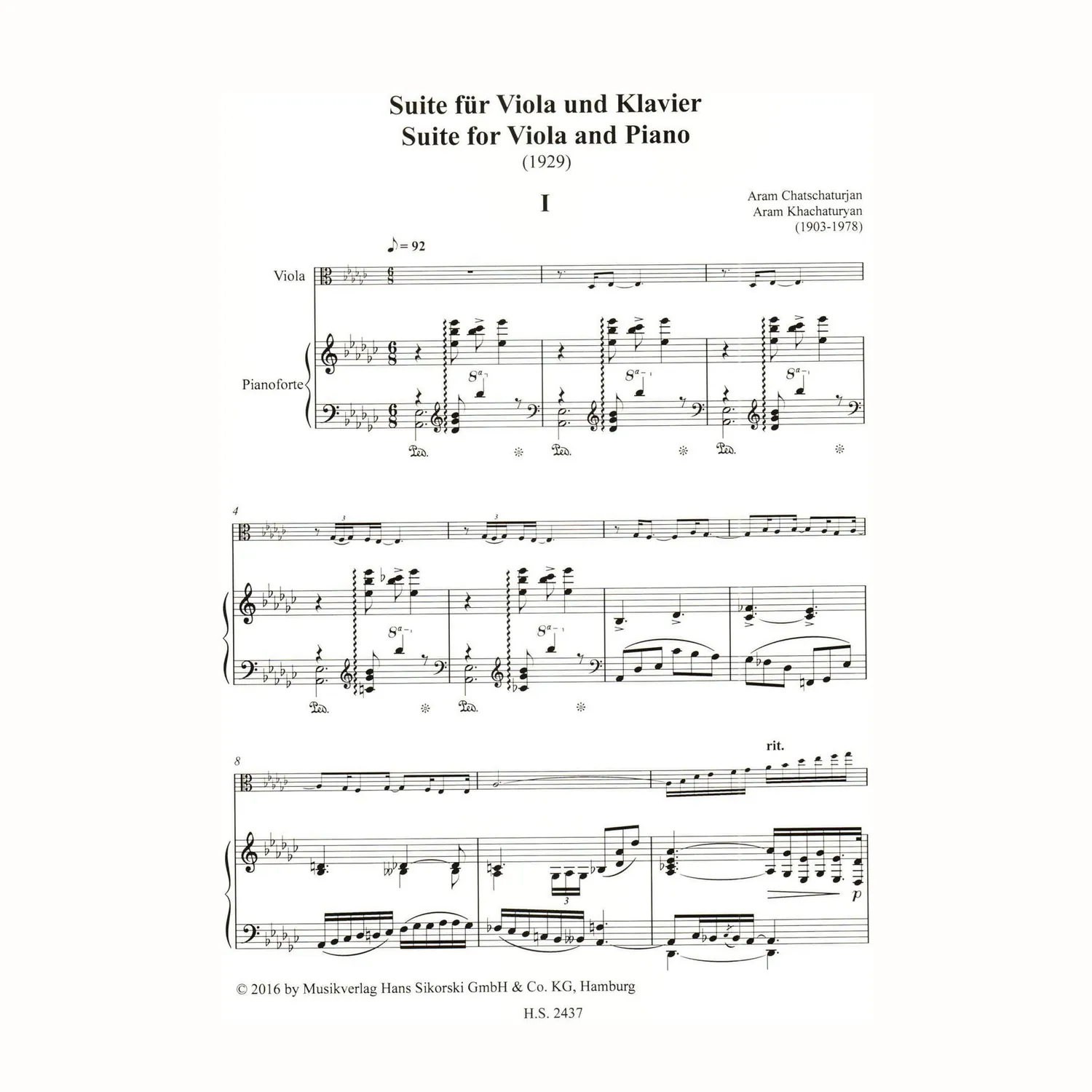 Khachaturyan Suite 1929 Noten Viola Klavier Sikorski